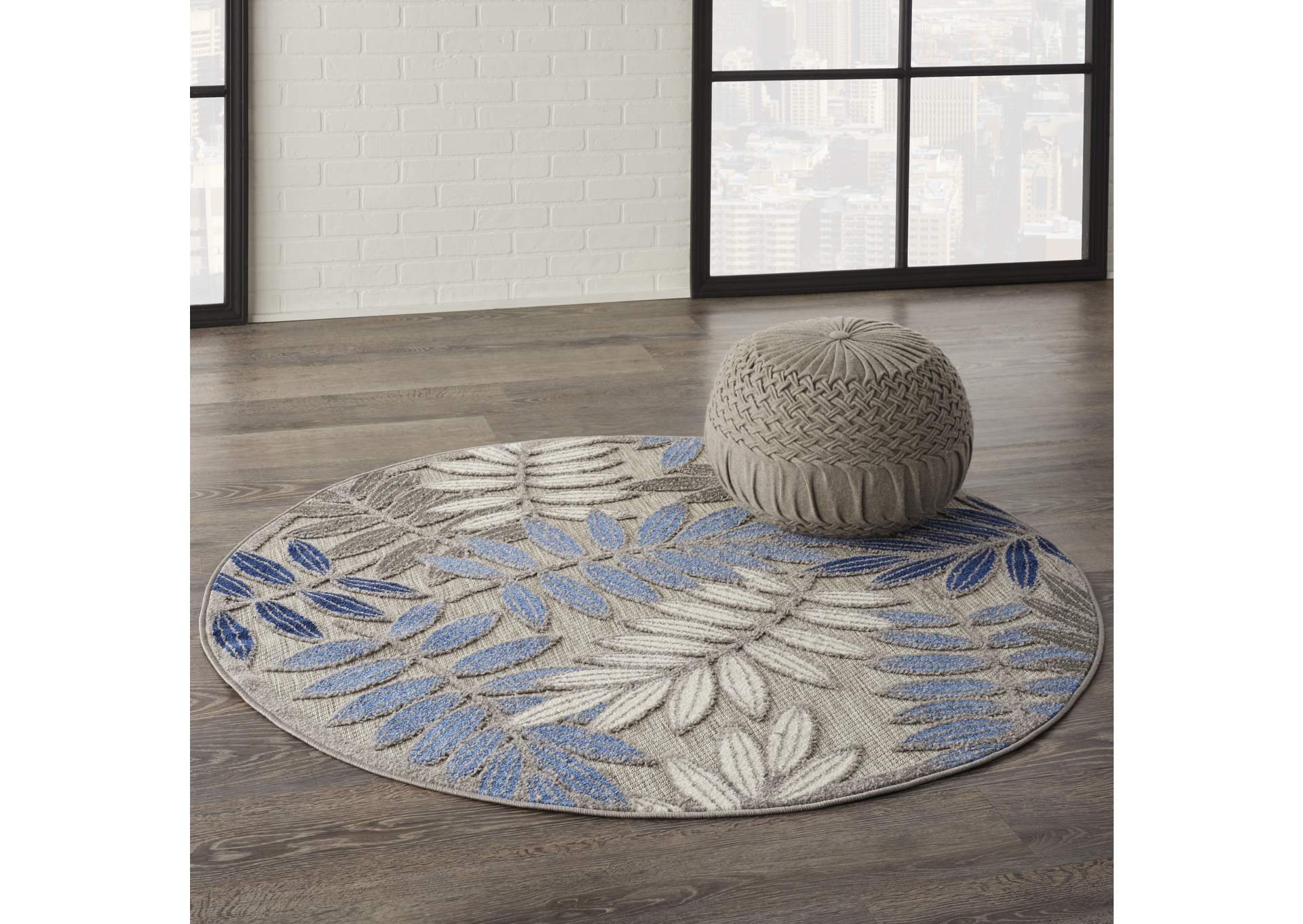 Nourison Aloha 5'xRound Blue Patio Area Rug,Nourison