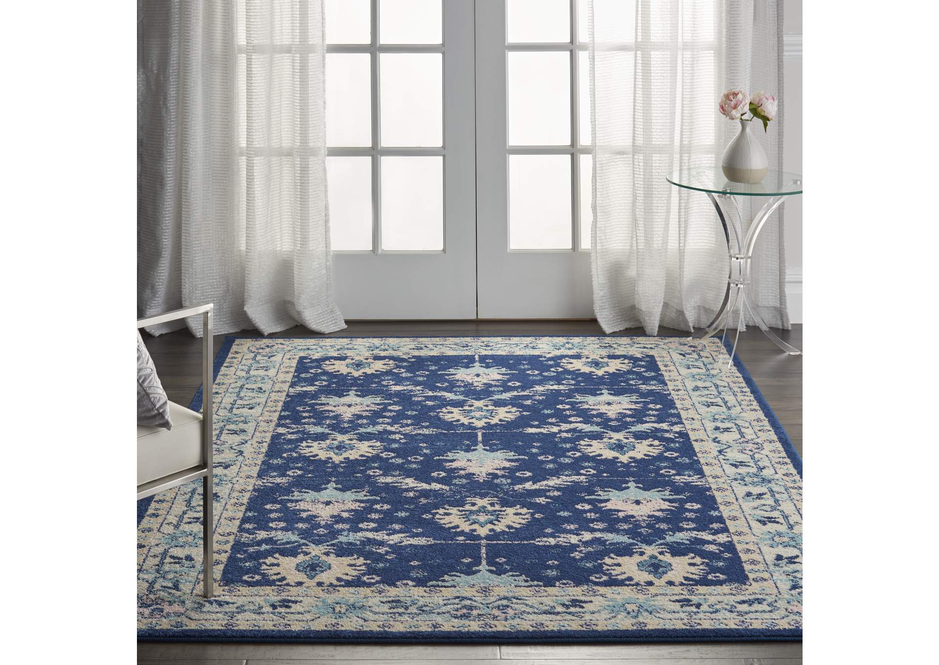 Nourison Tranquil TRA10 Navy Blue 6'x9' Bordered Oriental Area Rug,Nourison