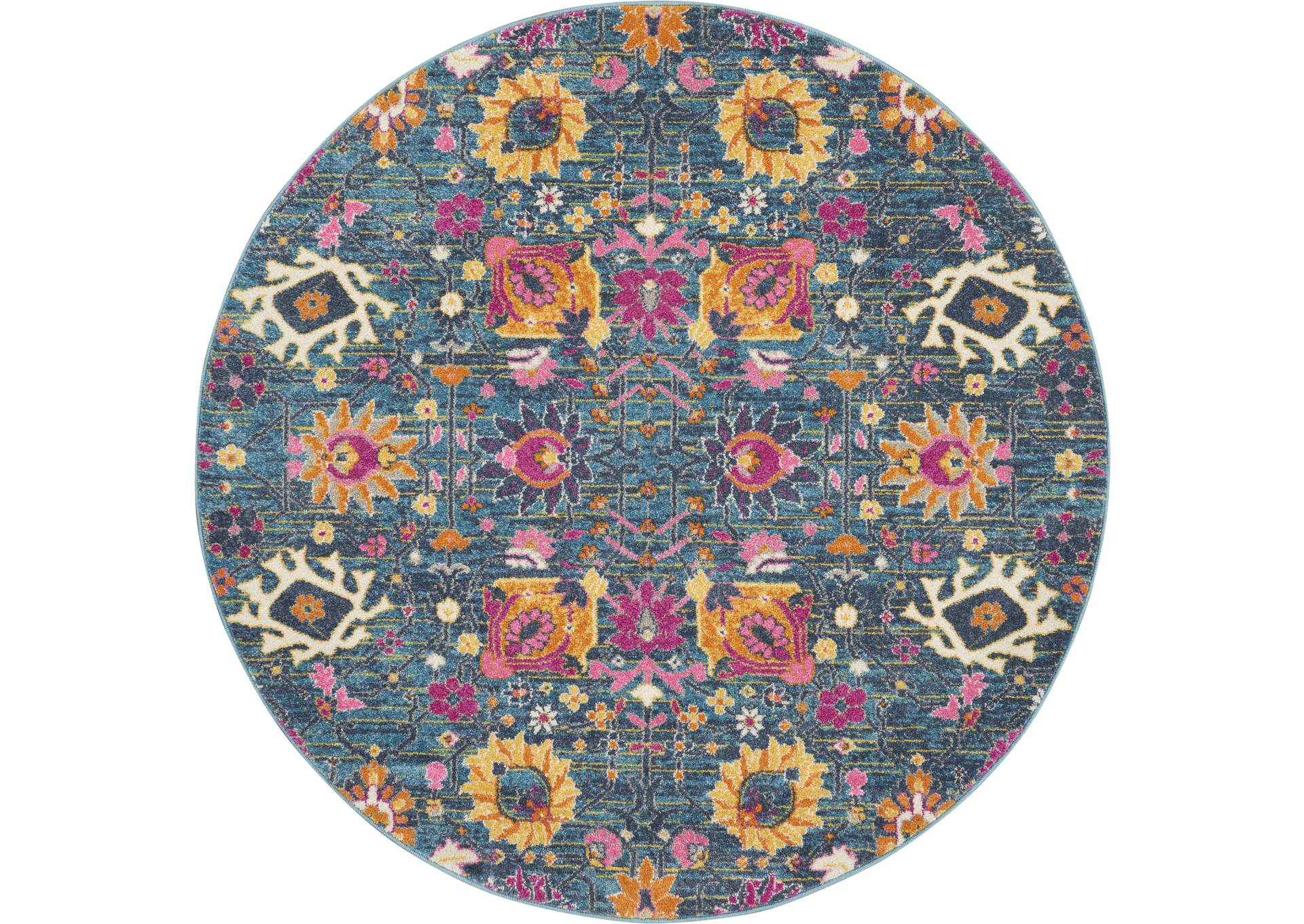 Nourison Passion PSN01 Blue Multicolor 5' Round Rug,Nourison