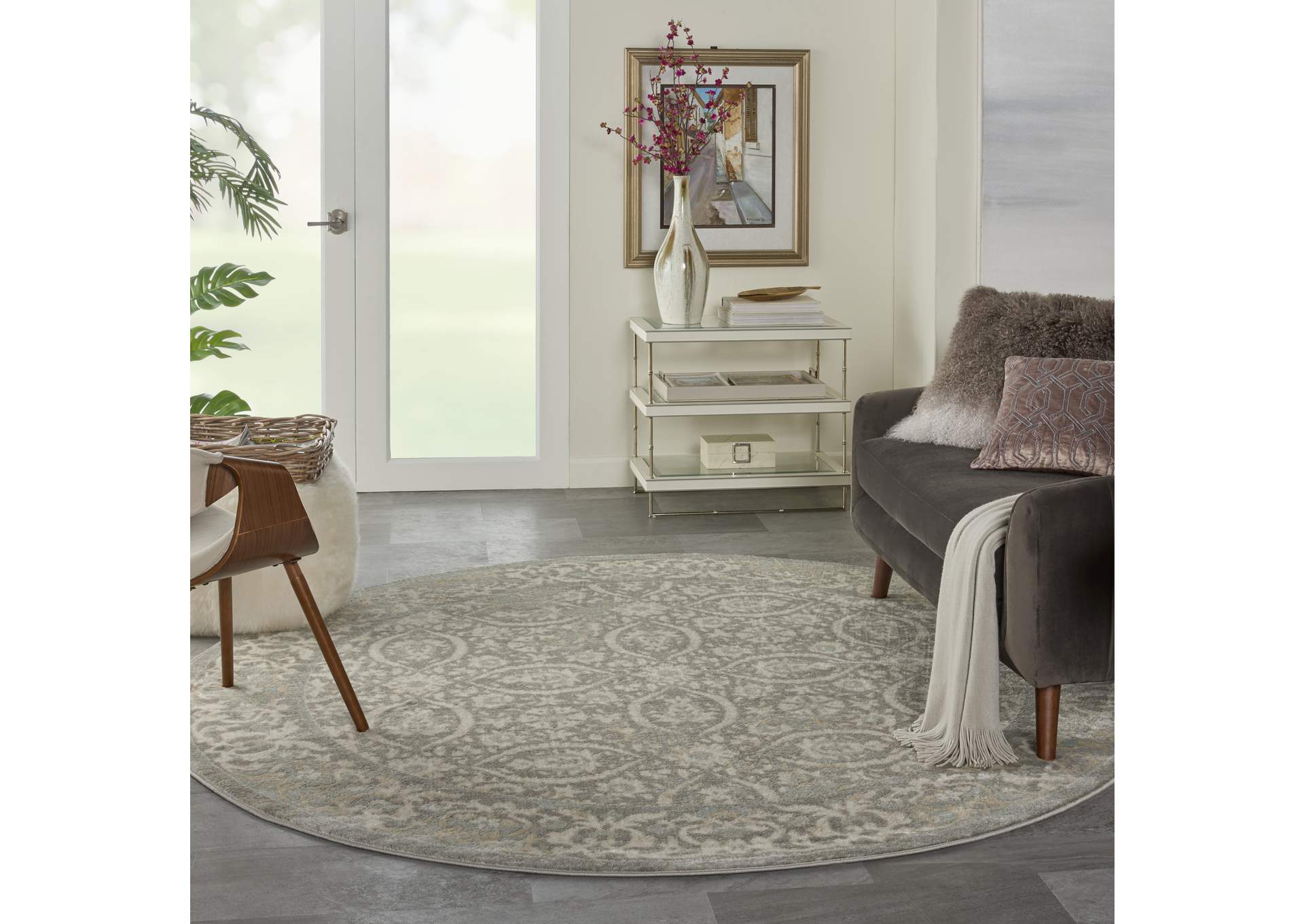 Nourison Euphoria EUP05 Grey 8' Round Large Rug,Nourison