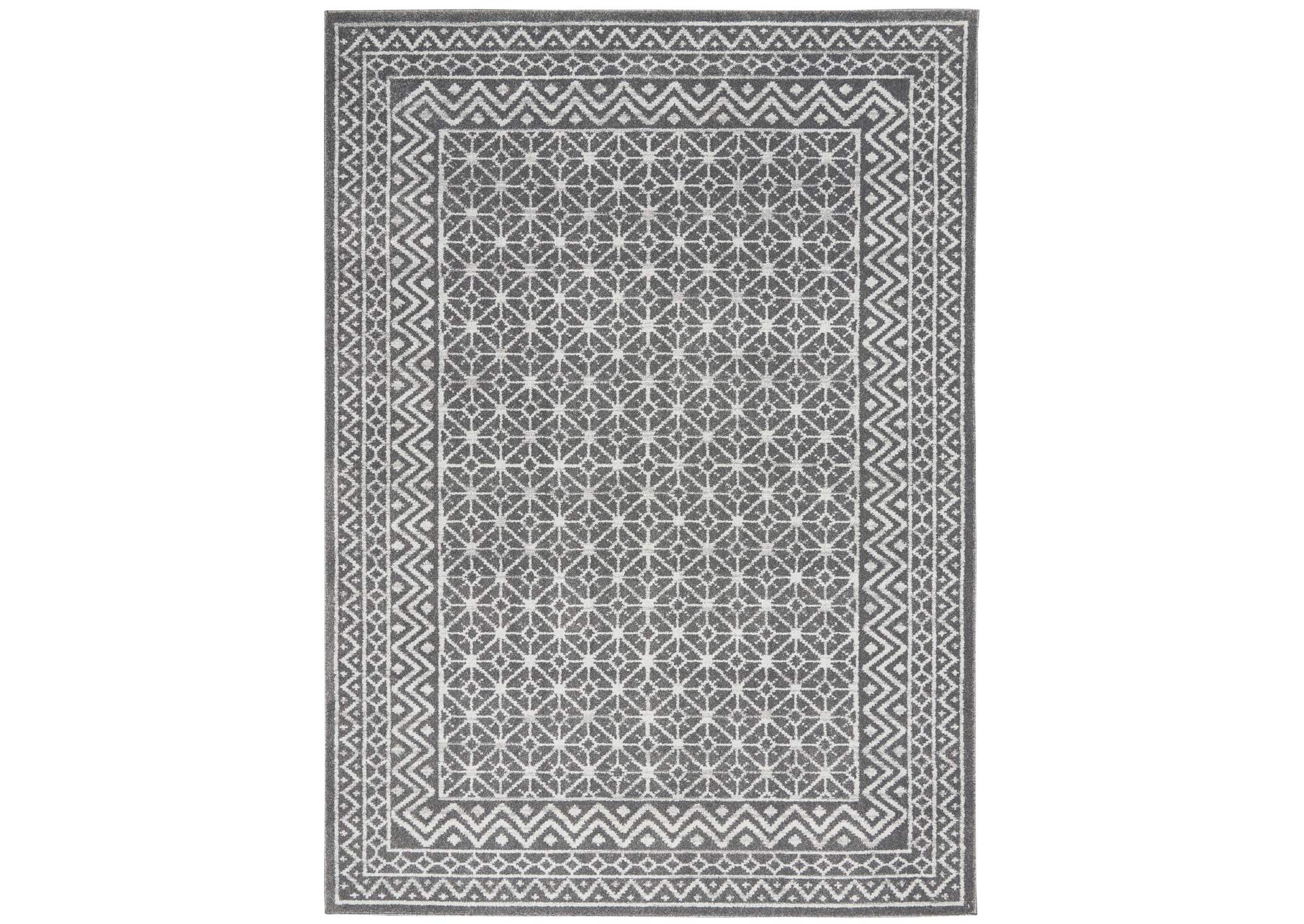 Nourison Palermo 5' x 7' Charcoal Grey and Silver Distressed Bohemian Area Rug,Nourison