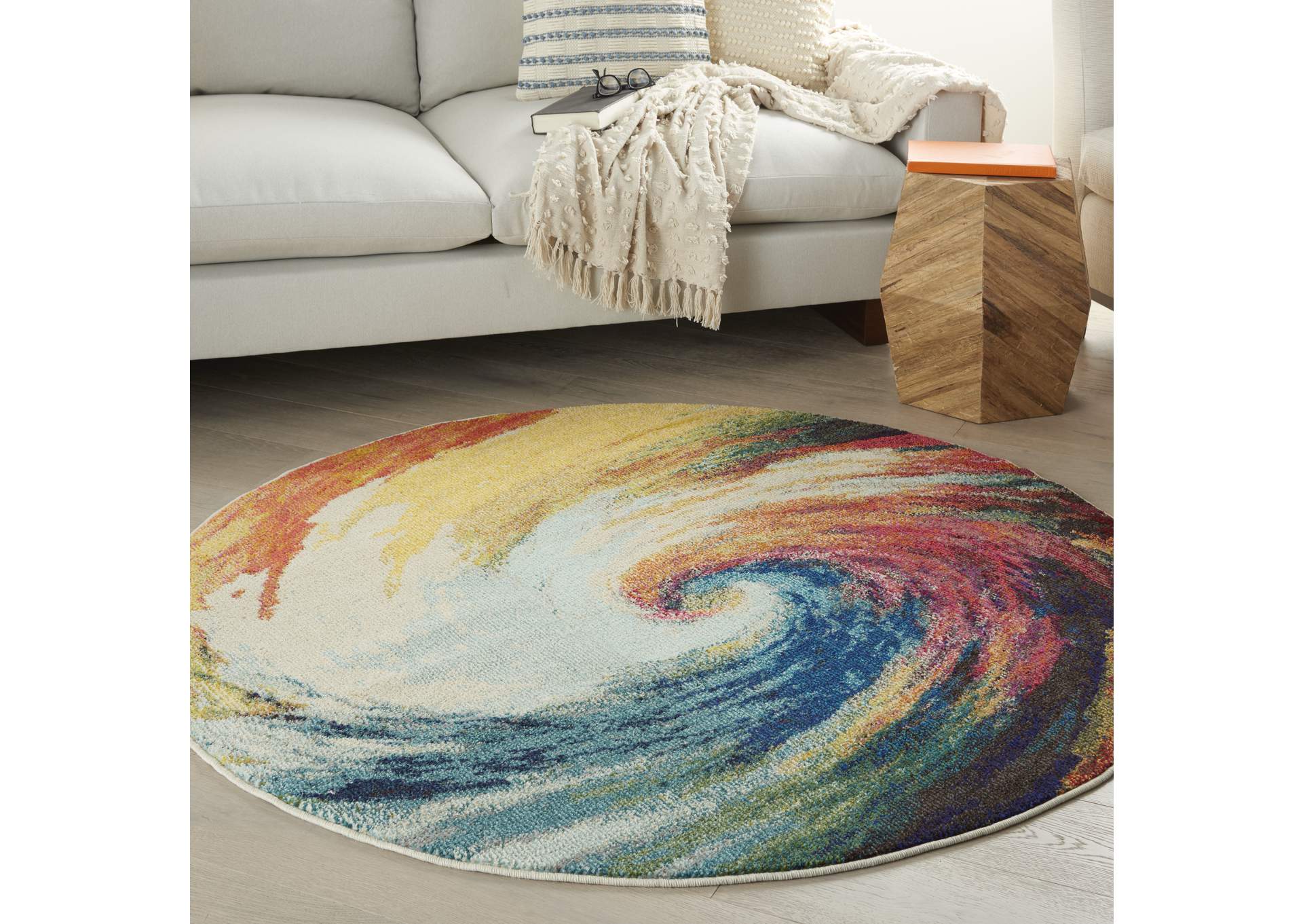 Nourison Celestial CES07 Multicolor 5' Round Colorful Area Rug,Nourison