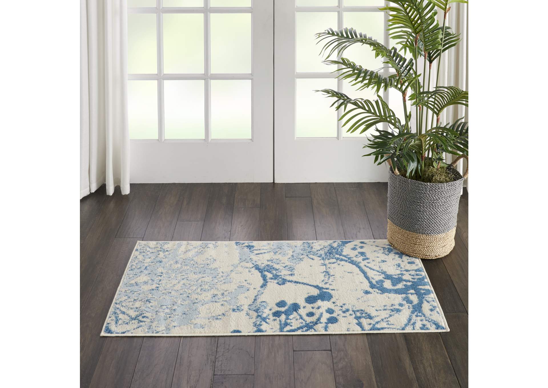 Nourison Jubilant 2' x 4' Small White and Blue Nature-inspired Area Rug,Nourison