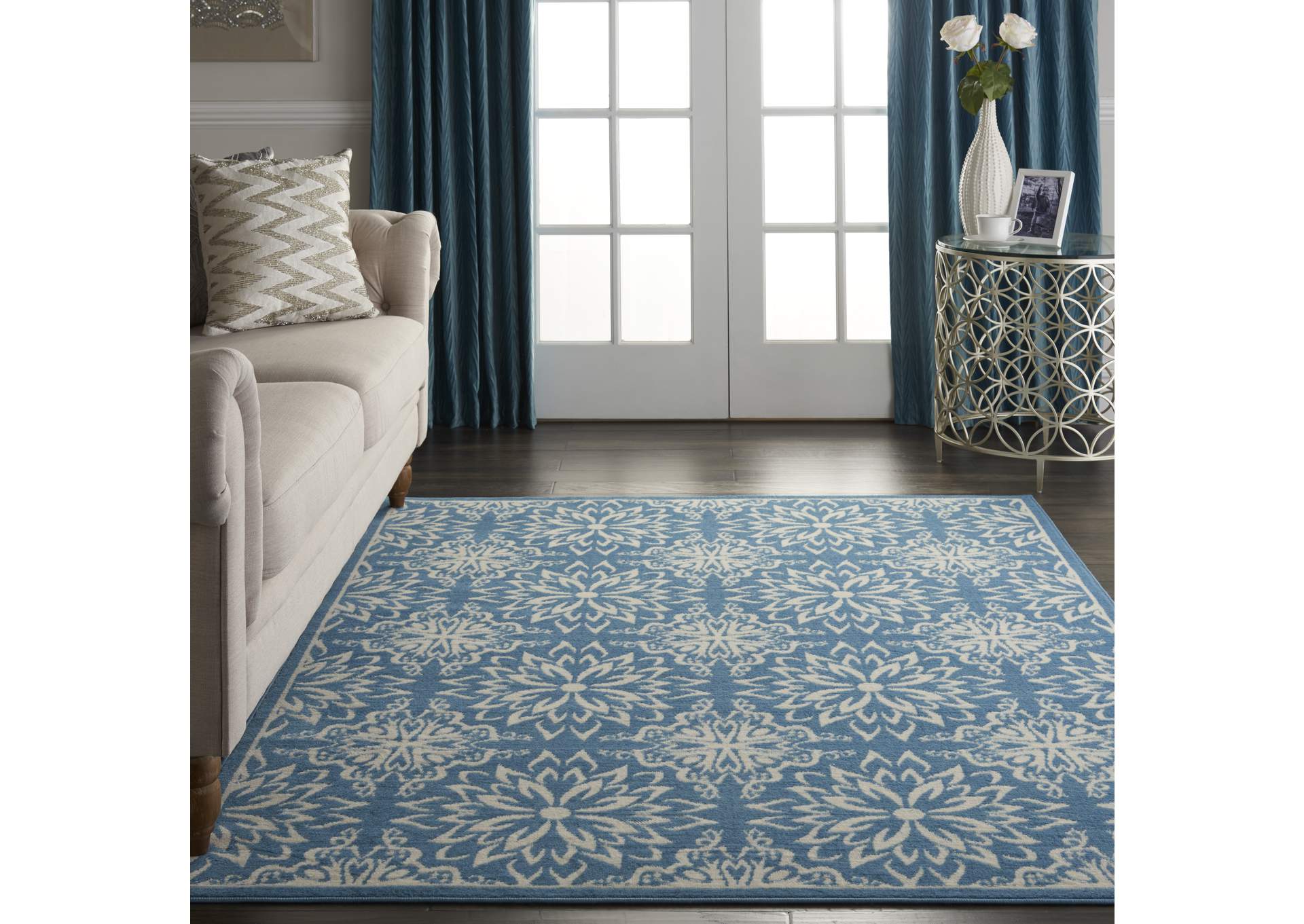 Nourison Jubilant 5' x 7' Ivory Blue Transitional Area Rug,Nourison