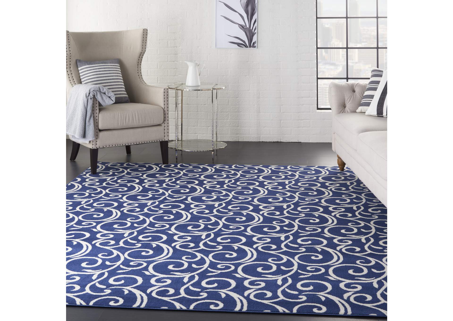 Nourison Grafix GRF19 Dark Blue 8'x10' Large Rug,Nourison
