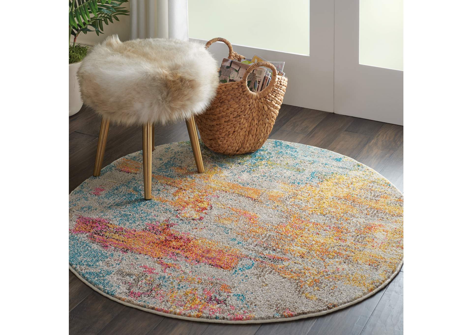 Nourison Celestial CES02 Multicolor 5' Round Abstract Area Rug,Nourison