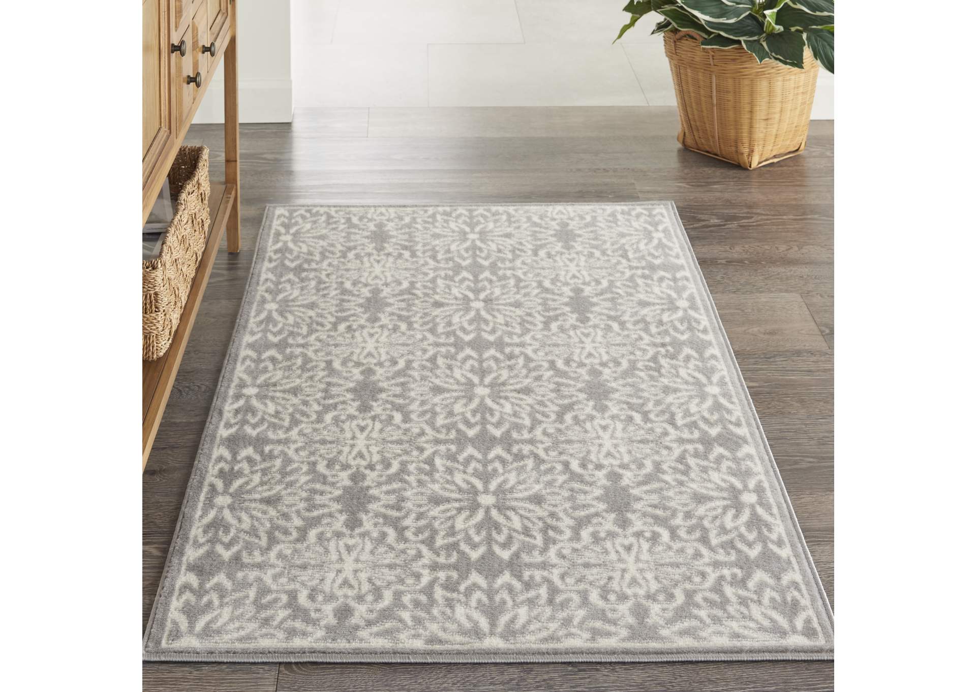 Nourison Jubilant JUB06 Grey 3'x5' Small Floral Area Rug,Nourison