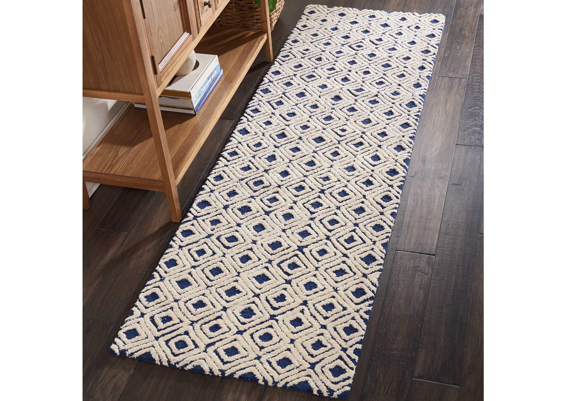 Nourison Deco Mod DEC02 Navy/Ivory 8' Runner Hallway Rug,Nourison