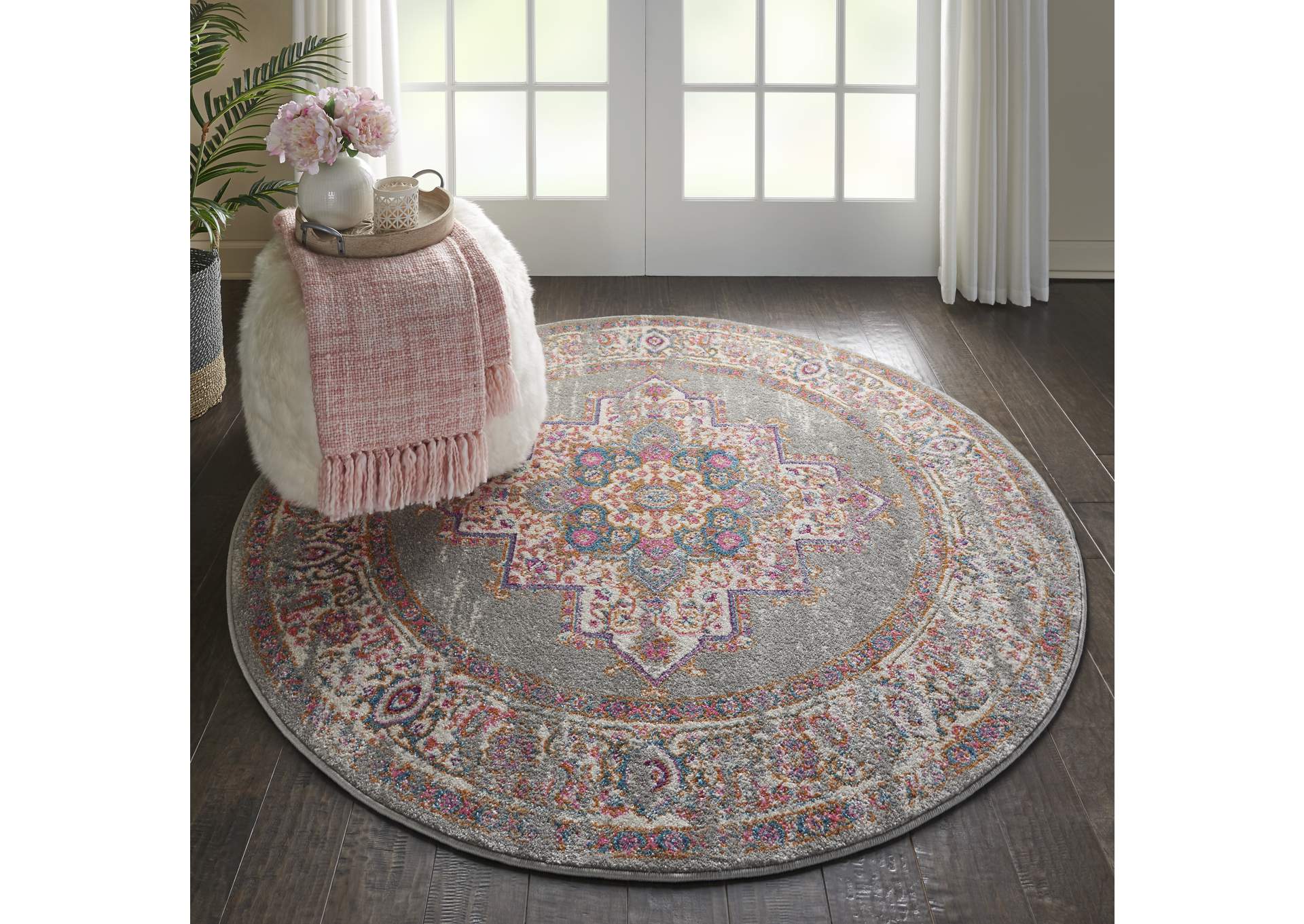 Nourison Passion PSN03 Grey 4' Round Vintage Area Rug,Nourison