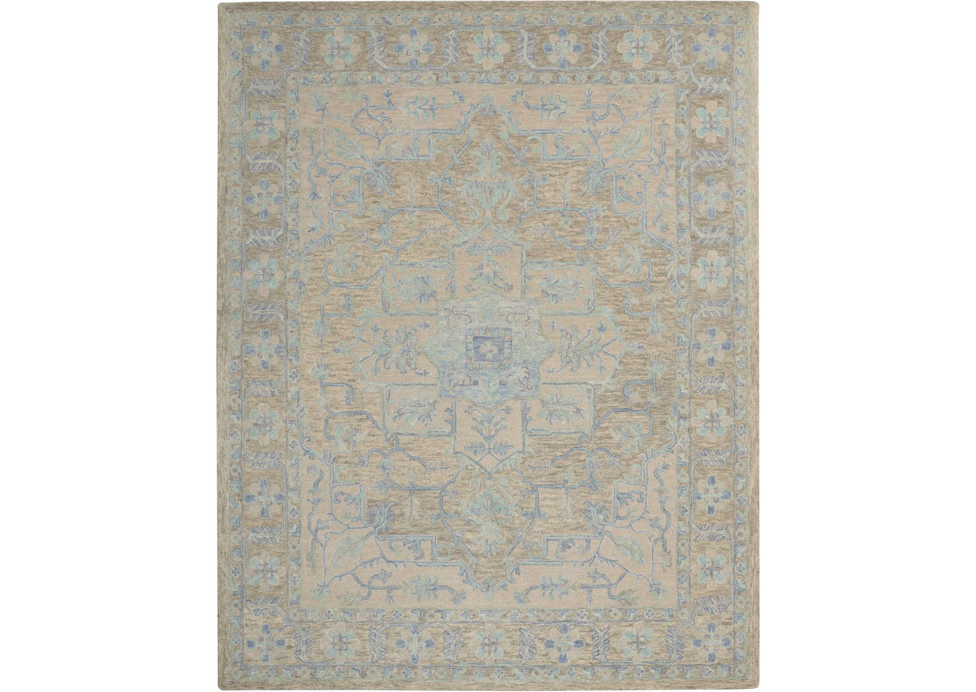 Nourison Jazmine JAZ01 Grey and Blue 8'x10' Large Wool Rug,Nourison