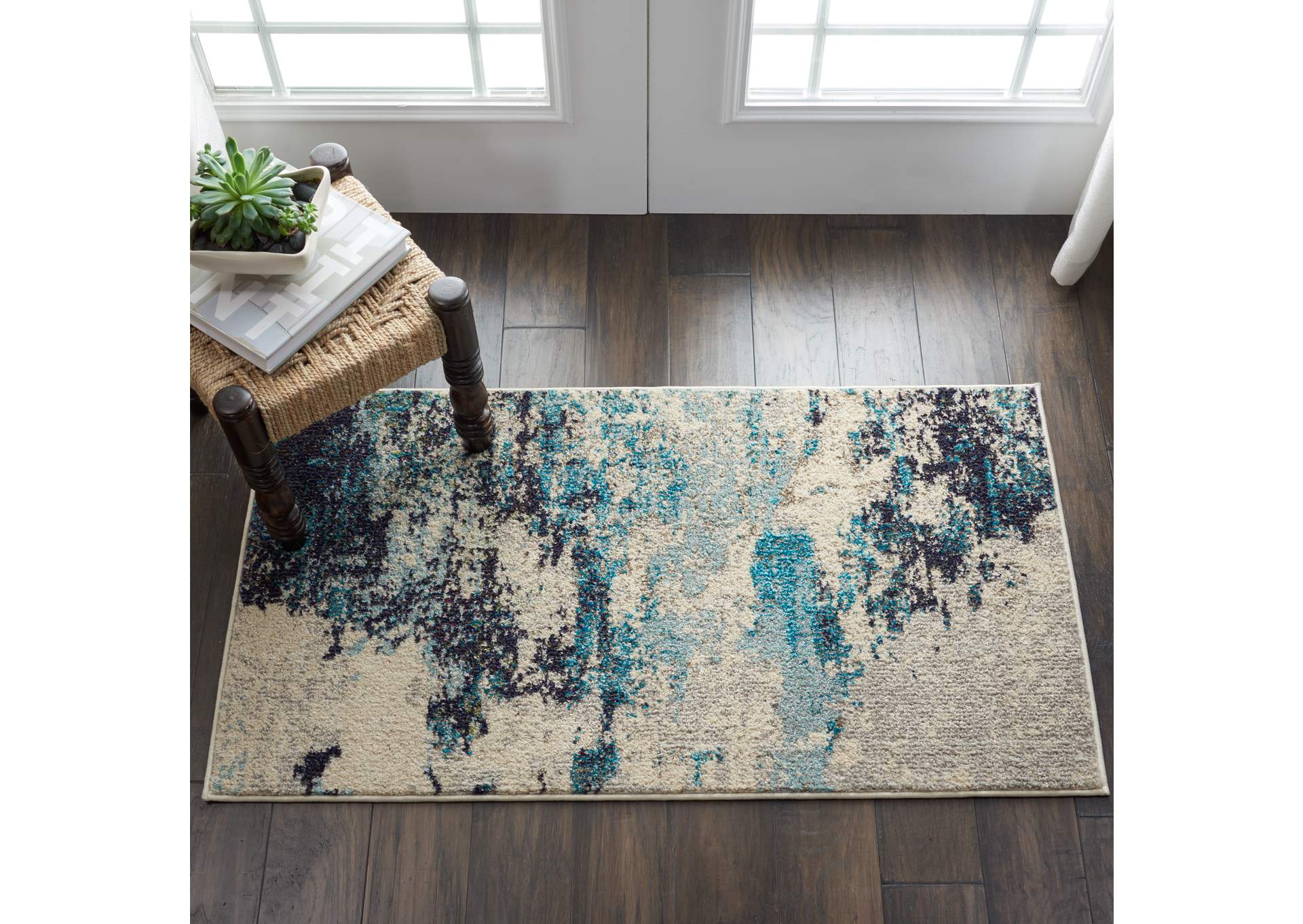 Nourison Celestial CES02 2'x4' Blue and White Beach Area Rug,Nourison