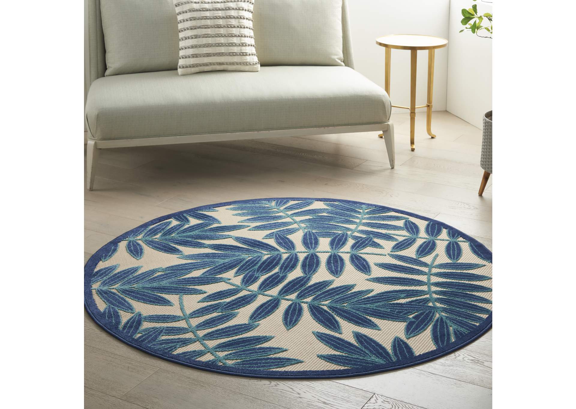 Nourison Aloha ALH18 Navy Blue and White 4' Round Indoor-outdoor Area Rug,Nourison