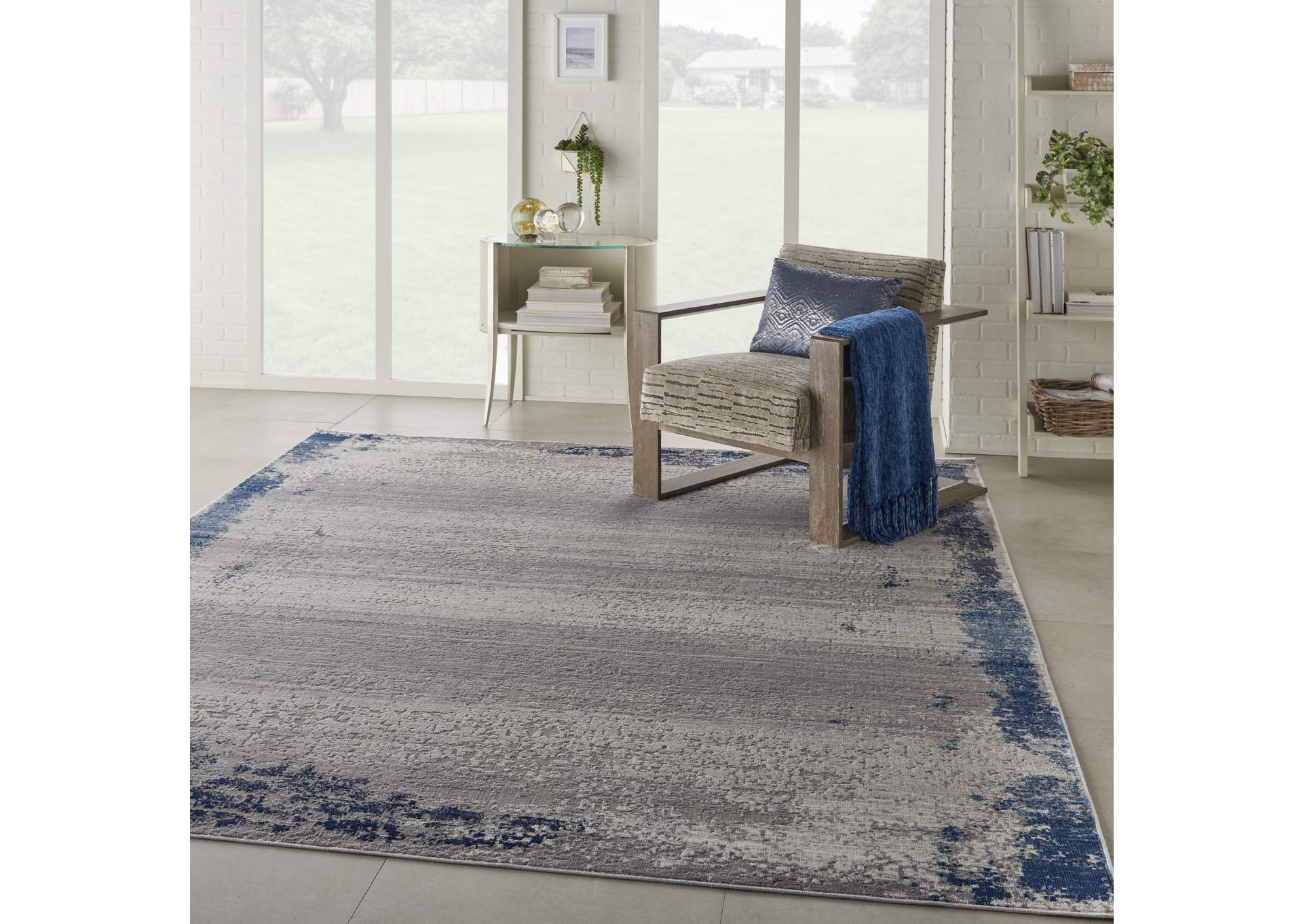 Nourison Etchings 8' x 10' Grey/Navy Artistic Area Rug,Nourison