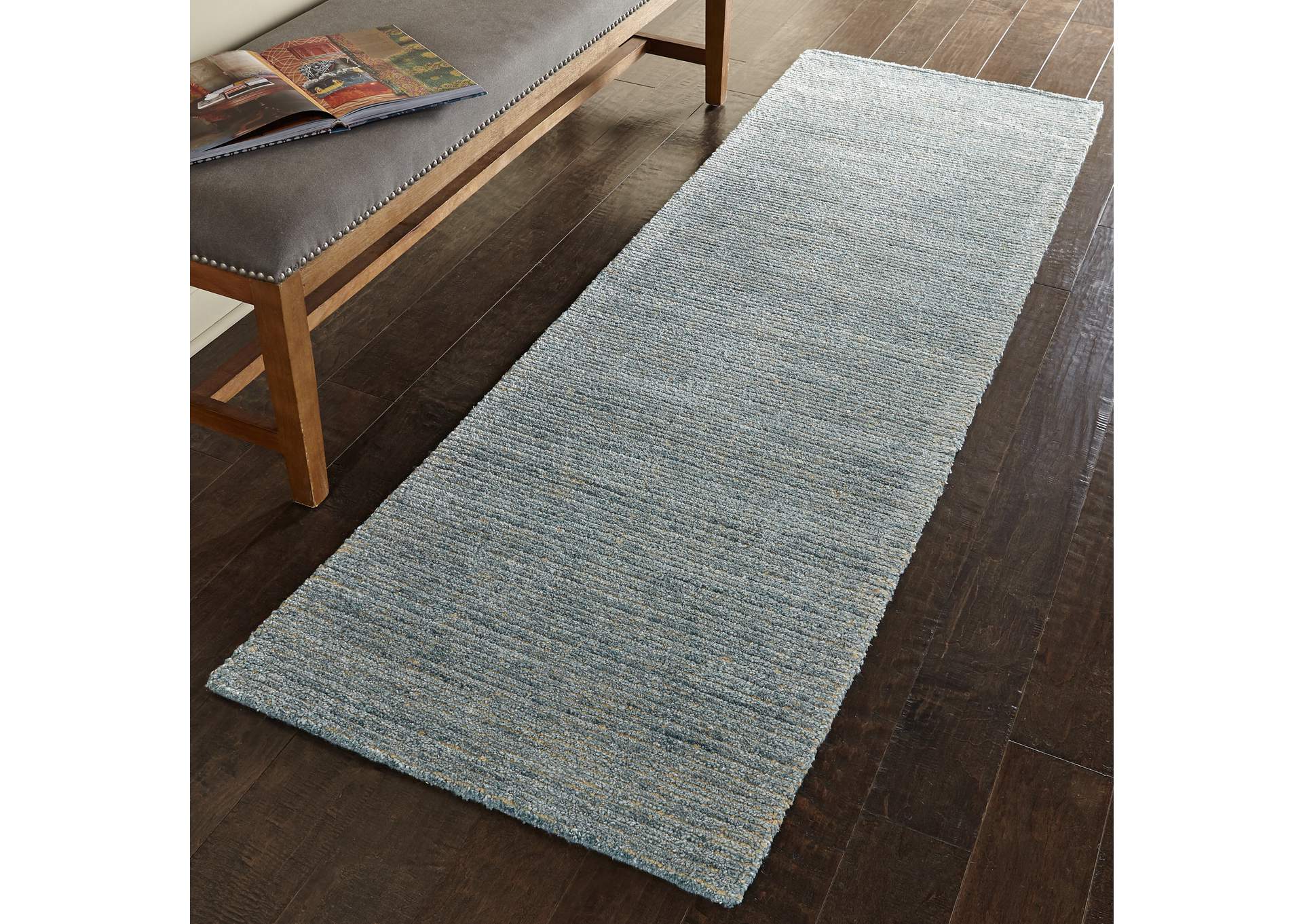 Nourison Weston WES01 Light Blue 8' Runner Textured Hallway Rug,Nourison