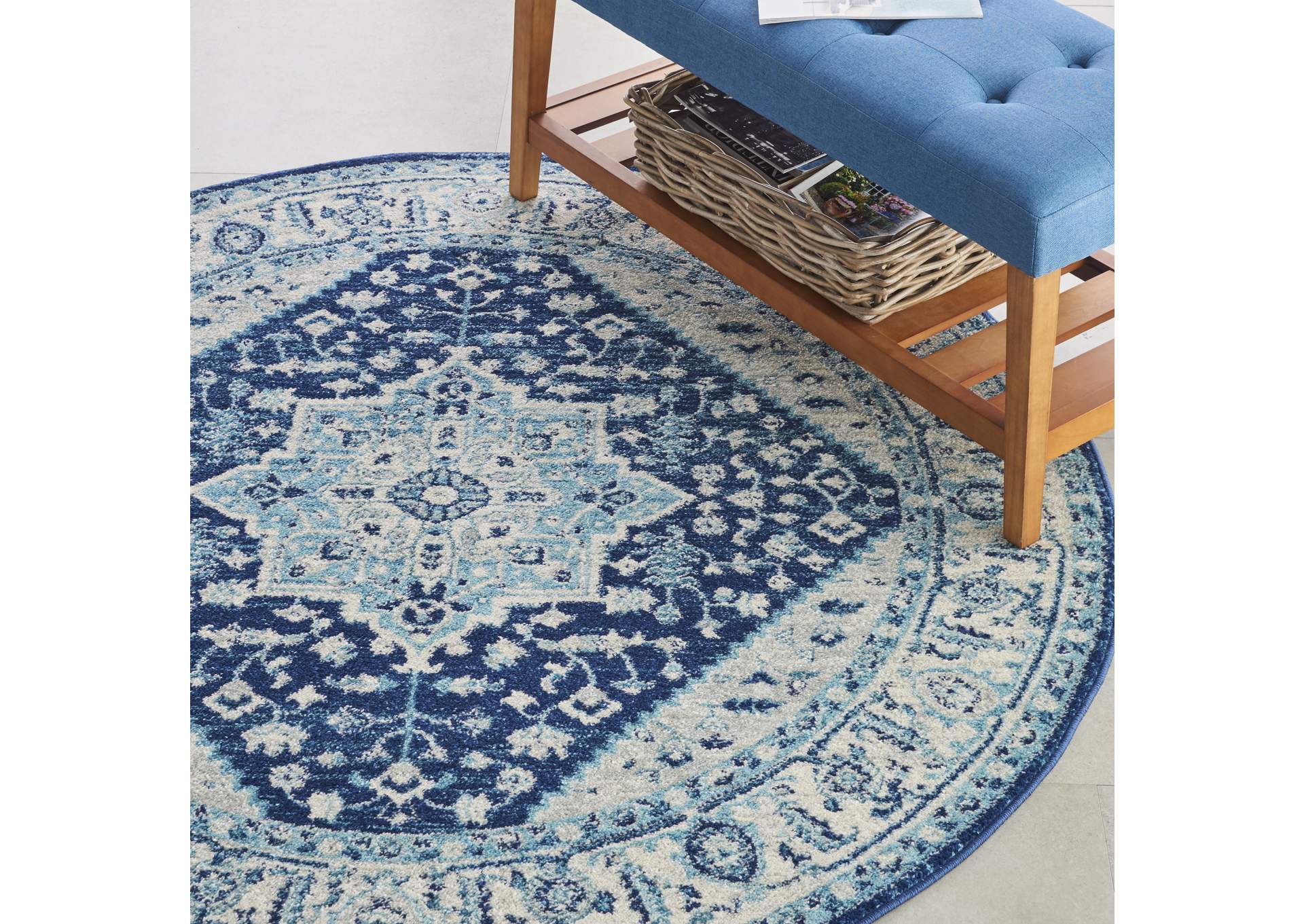 Nourison Tranquil TRA06 Blue and White 5' Round Persian Area Rug,Nourison