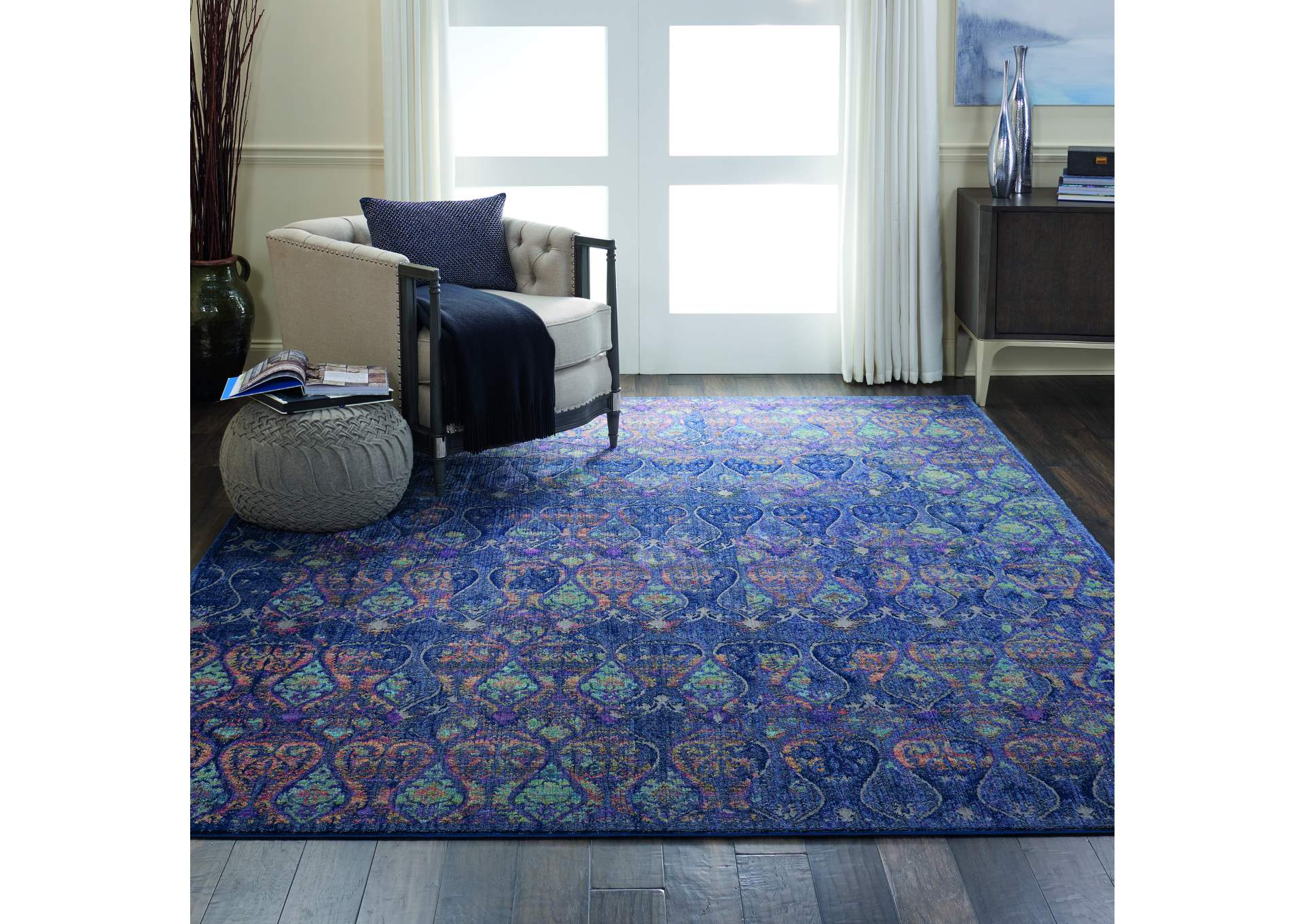 Nourison Ankara Global ANR08 Navy Blue Multicolor 8'x10' Large Low-pile Rug,Nourison