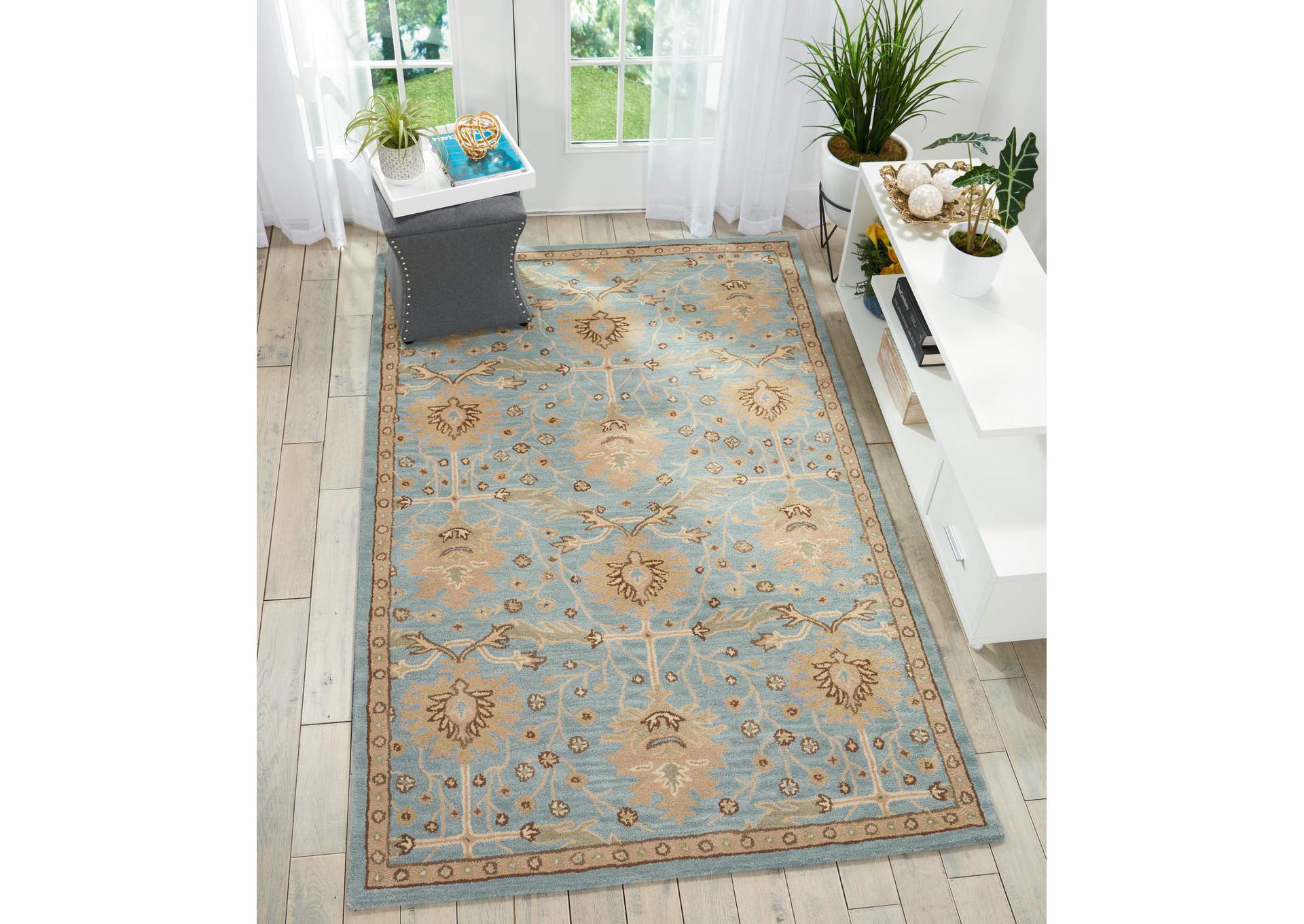 Nourison Jazmine JAZ02 Light Blue and Beige 5'x8' Persian Area Rug,Nourison
