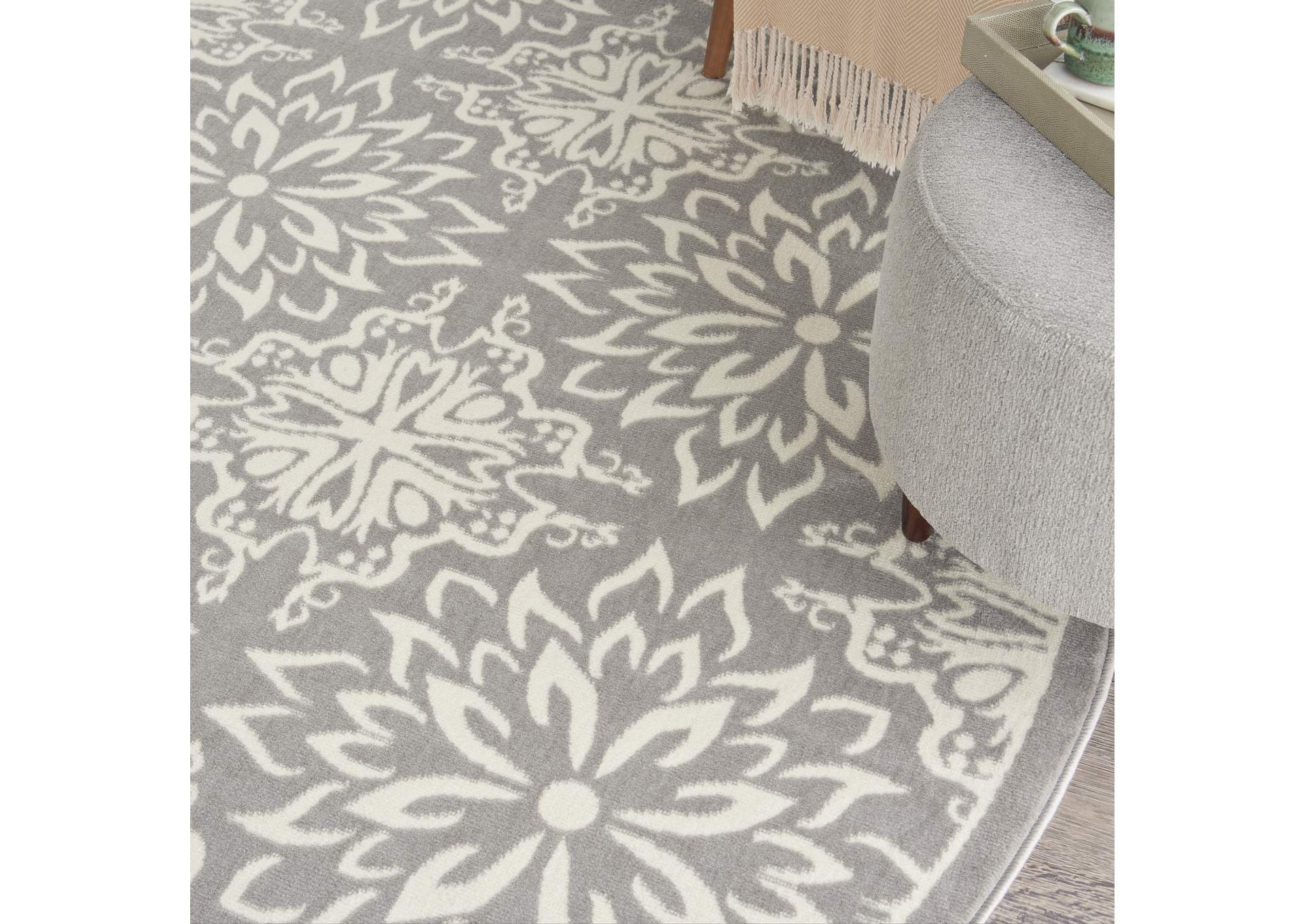 Nourison Jubilant JUB06 Grey 8' Round Floral Area Rug,Nourison