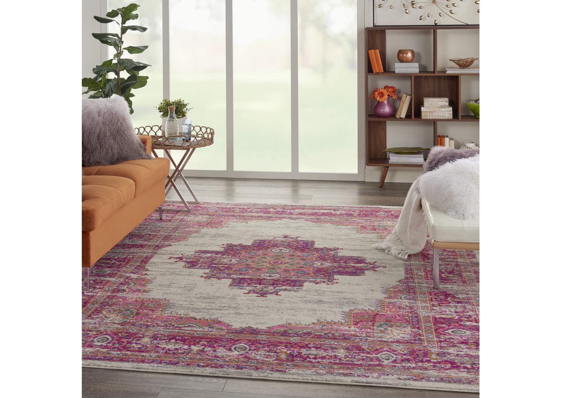 Nourison Passion PSN03 Pink and White 8'x10' Large Rug,Nourison