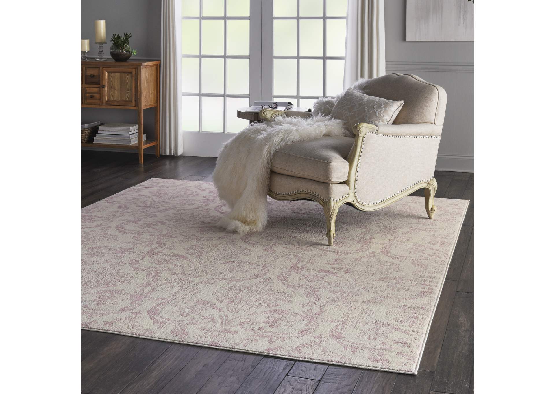 Nourison Jubilant JUB09 White and Pink 8'x10' Large Low-pile Rug,Nourison