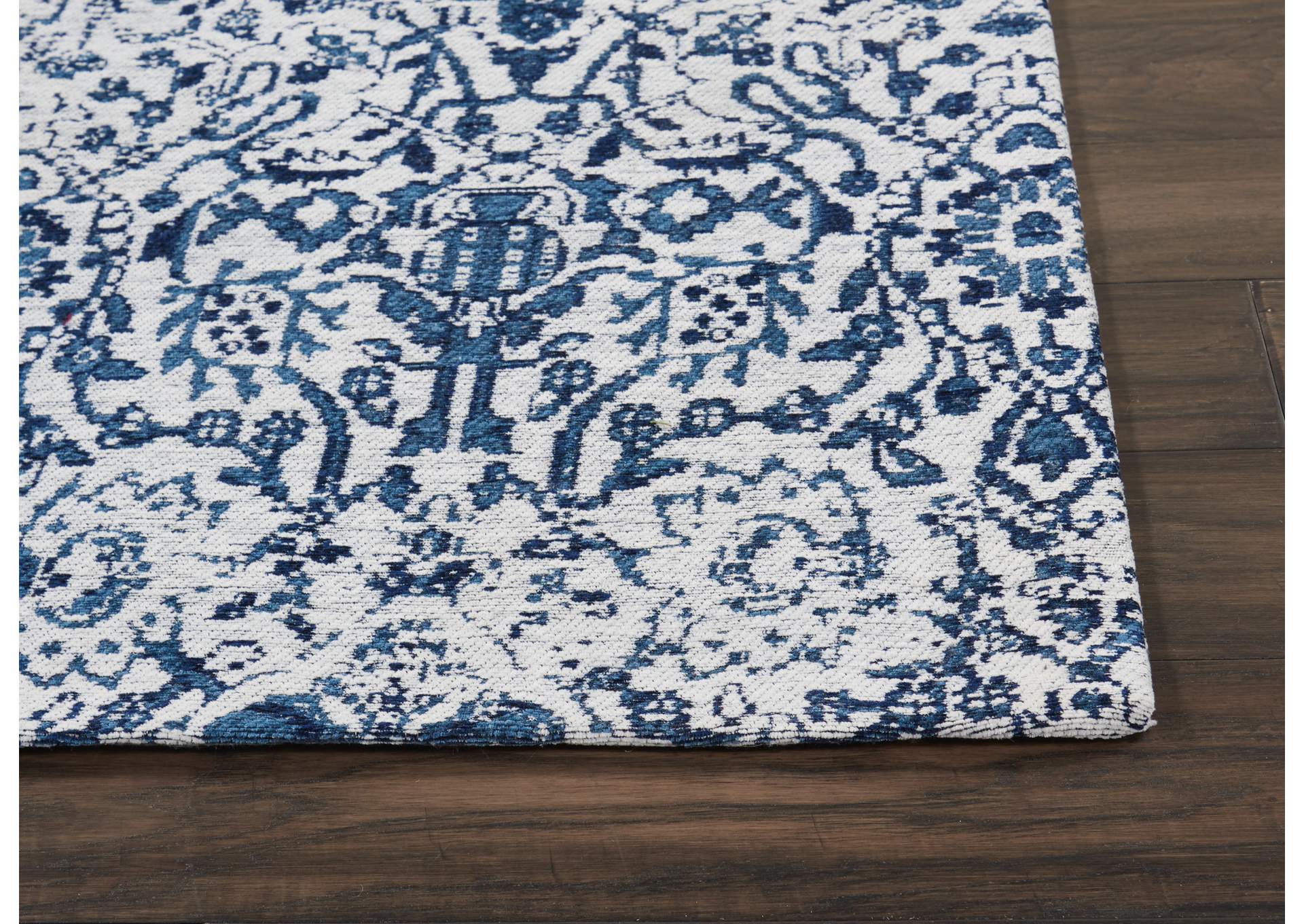 Nourison Damask DAS06 Dark Blue and White 5'x7' Vintage Area Rug,Nourison