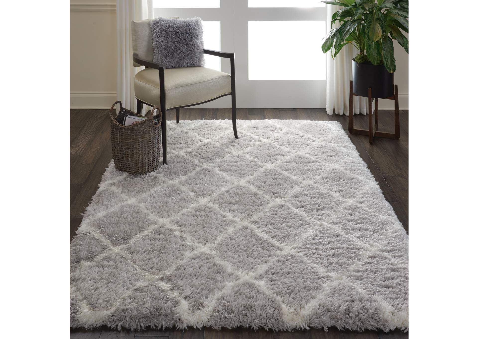 Nourison Luxe Shag LXS02 Grey 4'x6' Moroccan Area Rug,Nourison