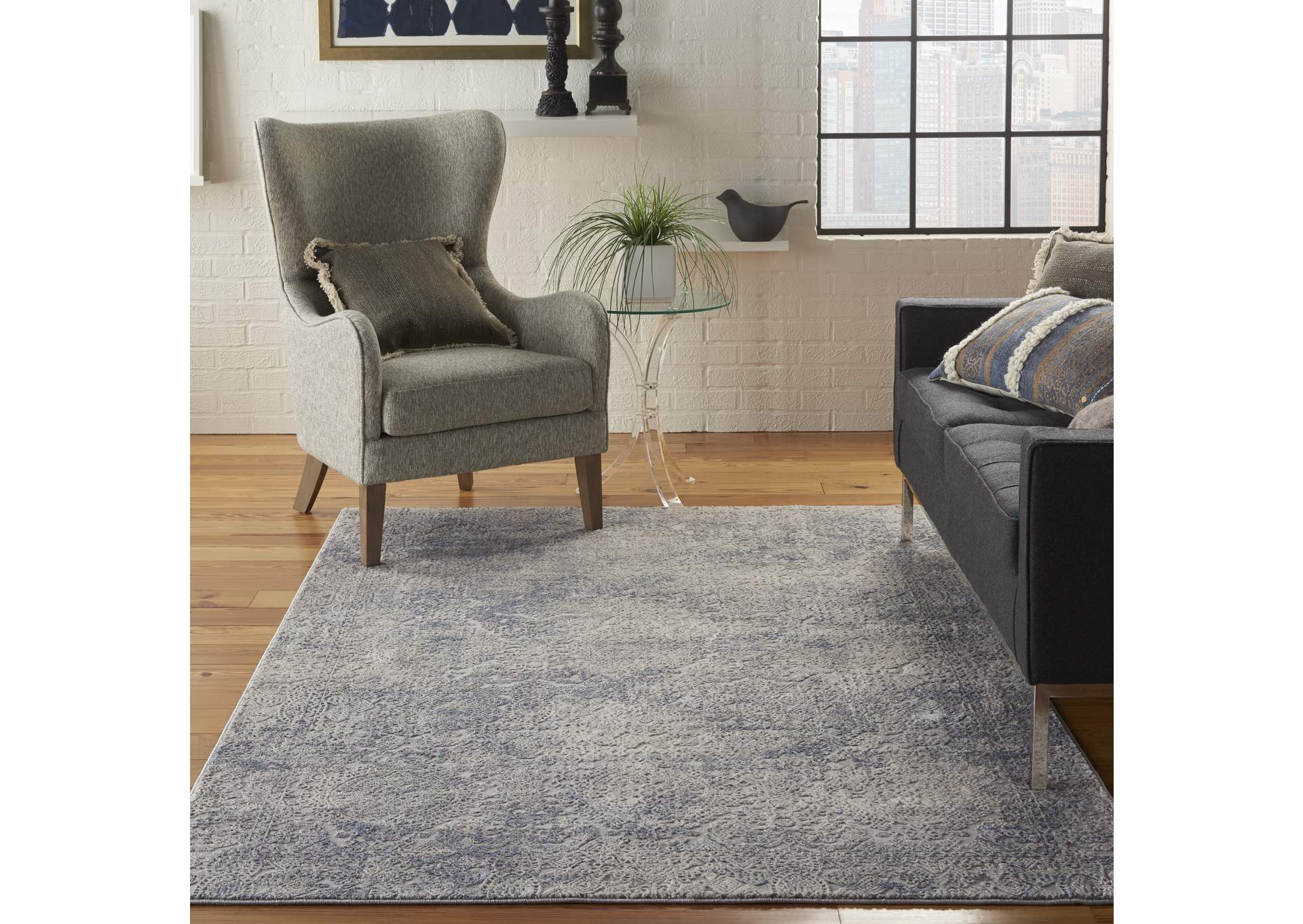 Nourison Rustic Textures RUS09 Ivory and Slate Blue 4'x6' Area Rug,Nourison