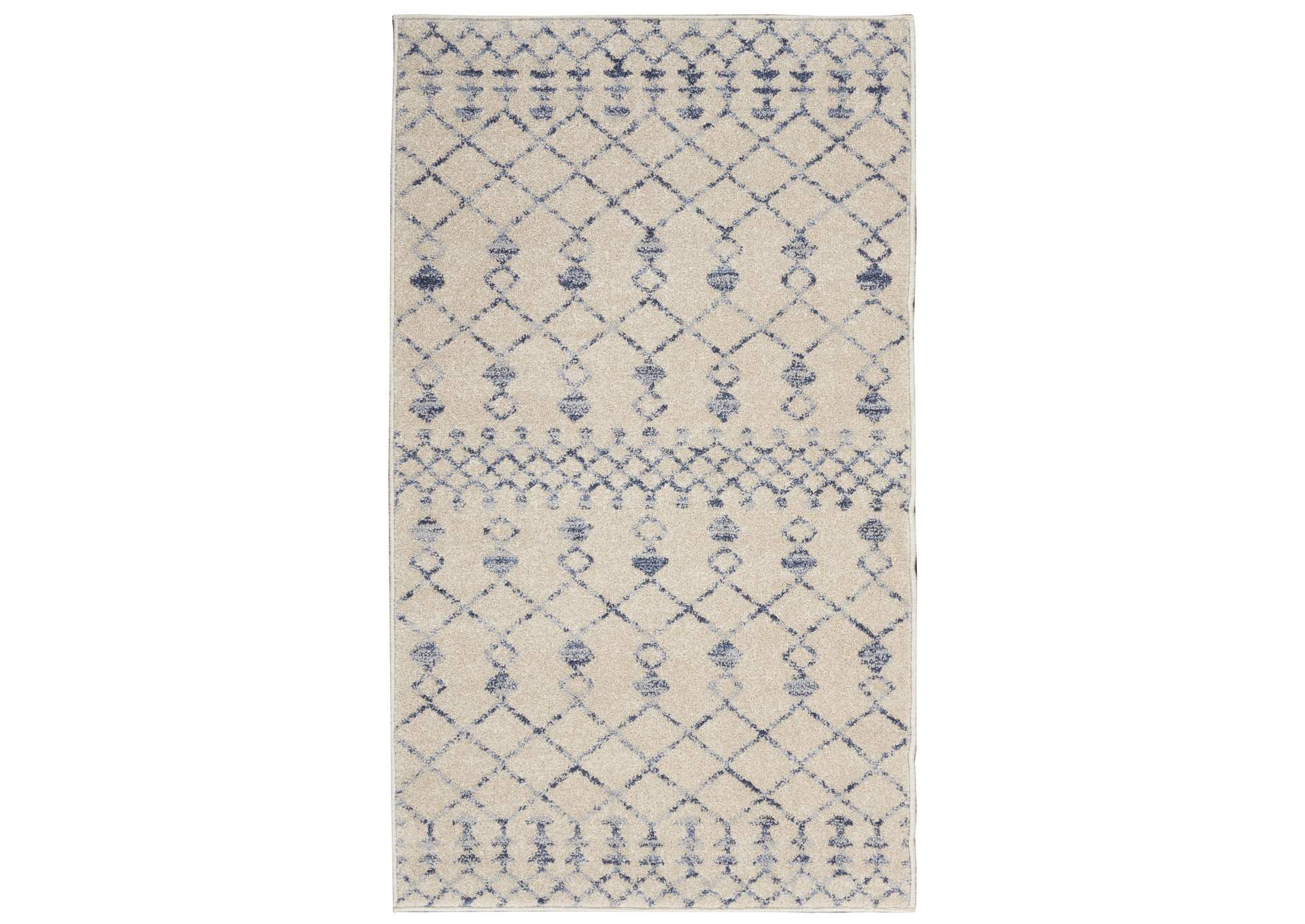 Nourison Palermo 2' x 4' Beige and Blue Distressed Bohemian Area Rug,Nourison