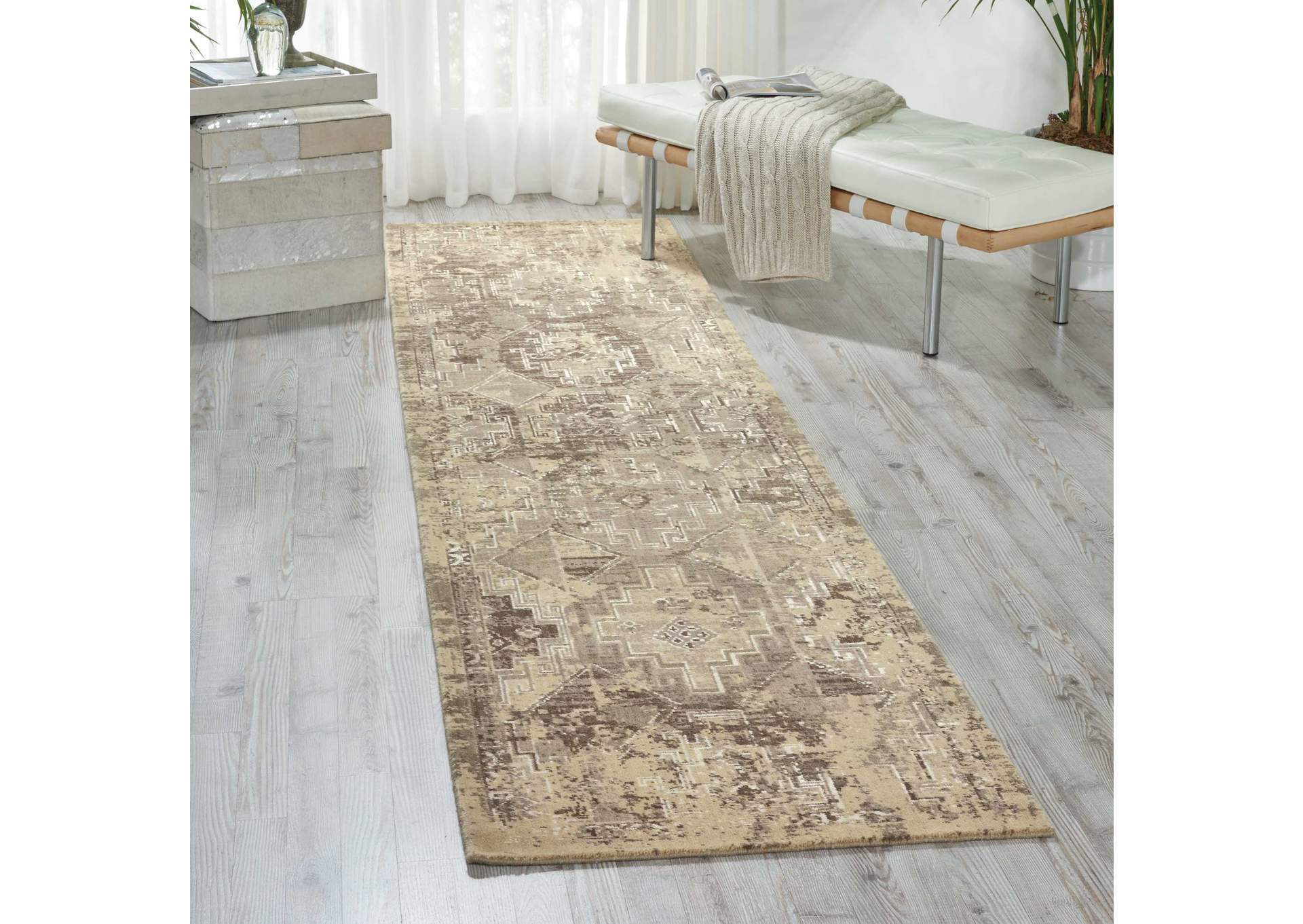 Nourison Silk Elements SKE19 Beige 10' Runner Hallway Rug,Nourison
