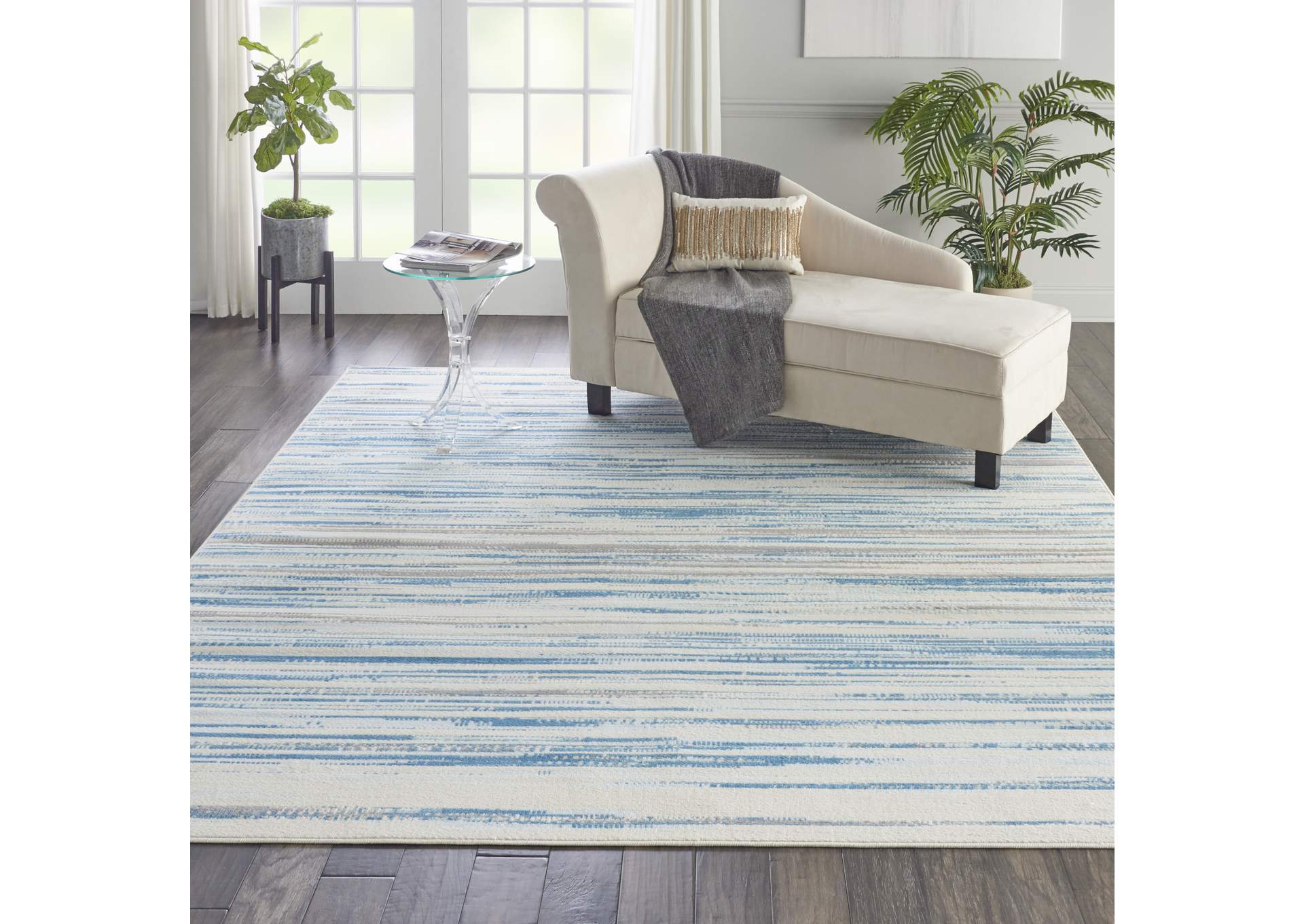 Nourison Jubilant JUB04 Teal Blue and White 8'x10' Large Low-pile Rug,Nourison