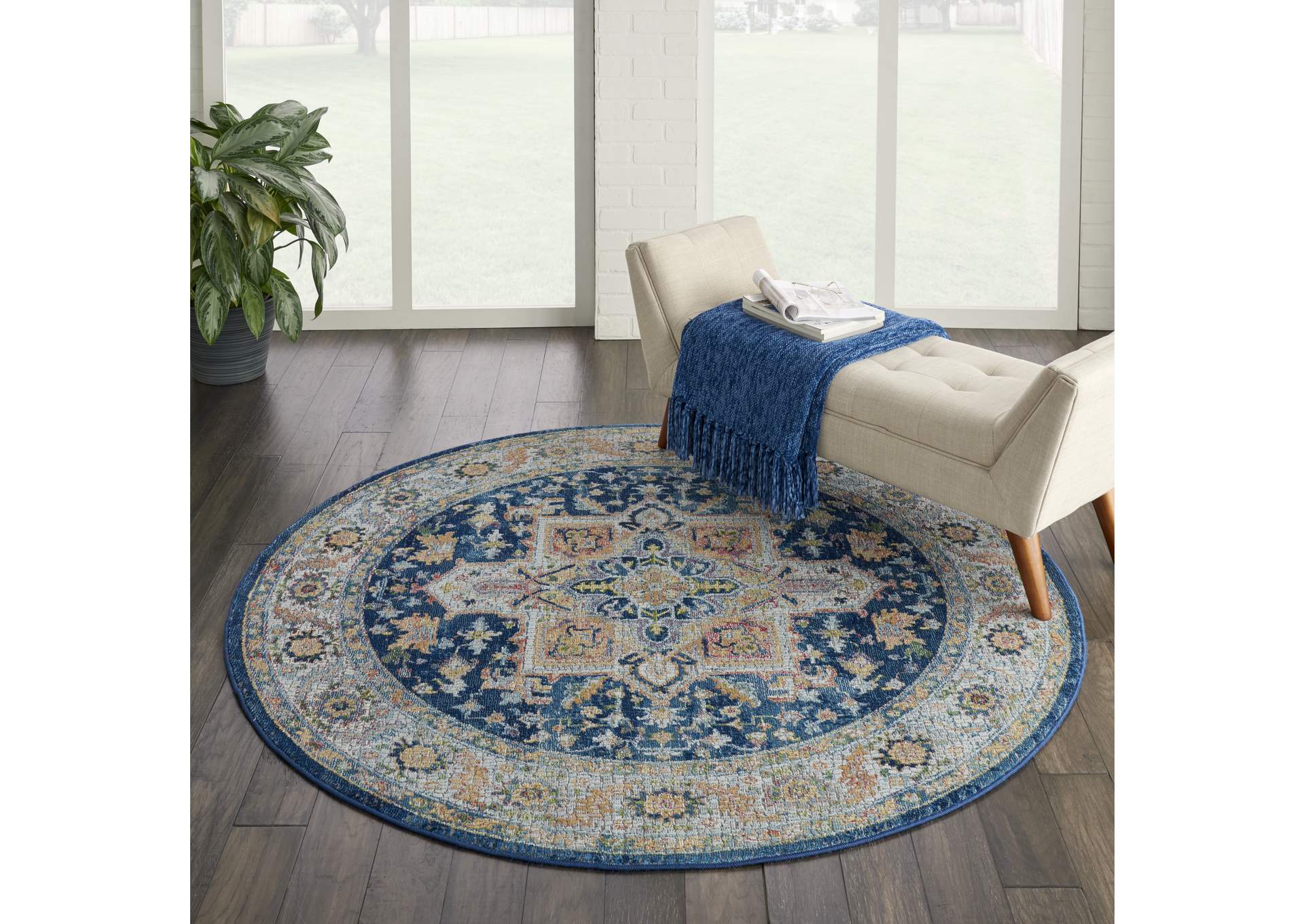 Nourison Ankara Global ANR11 Blue and Red Multicolor 6' Round Persian Area Rug,Nourison