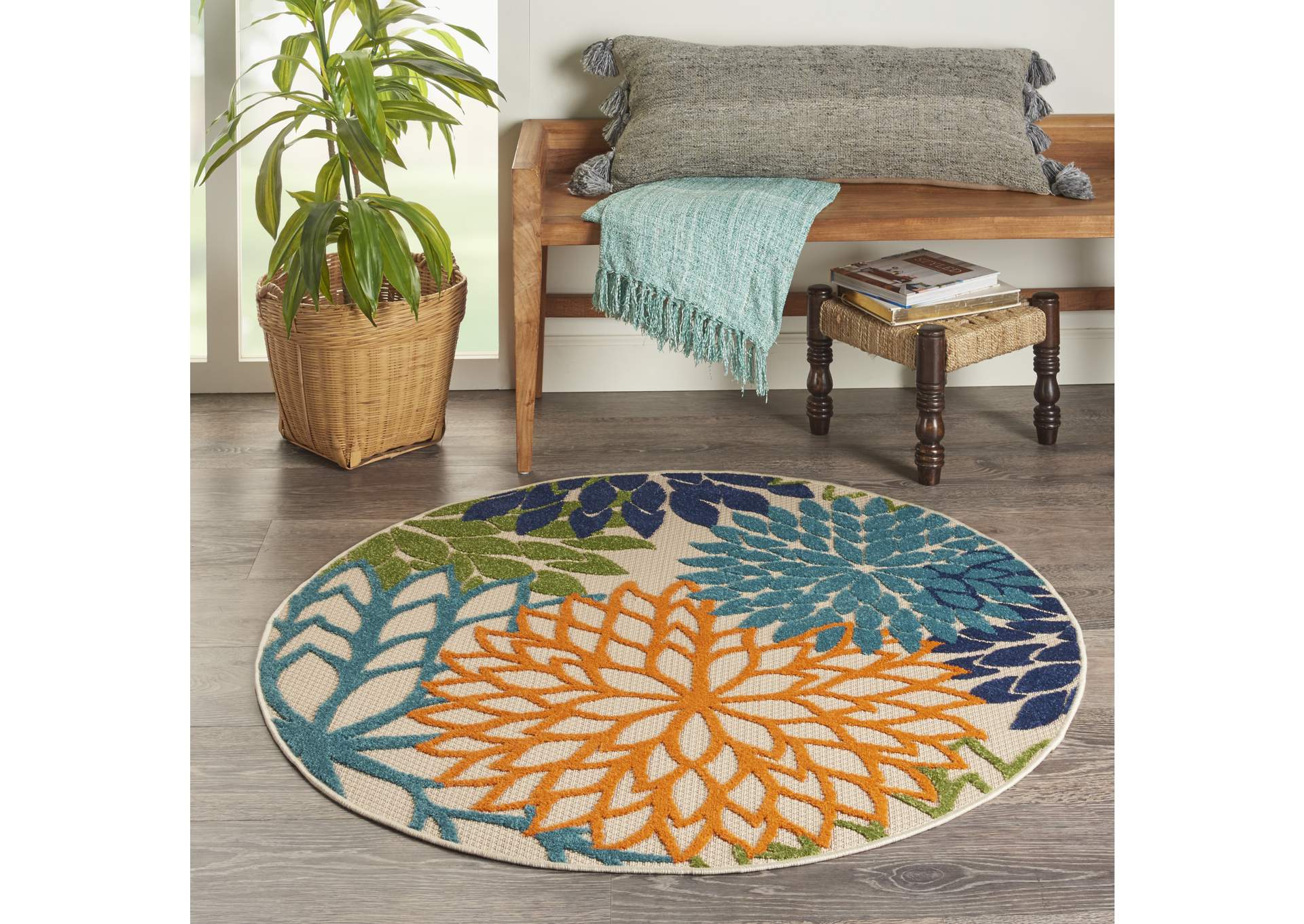 Nourison Aloha ALH05 Multicolor 5' Round Indoor-outdoor Area Rug,Nourison