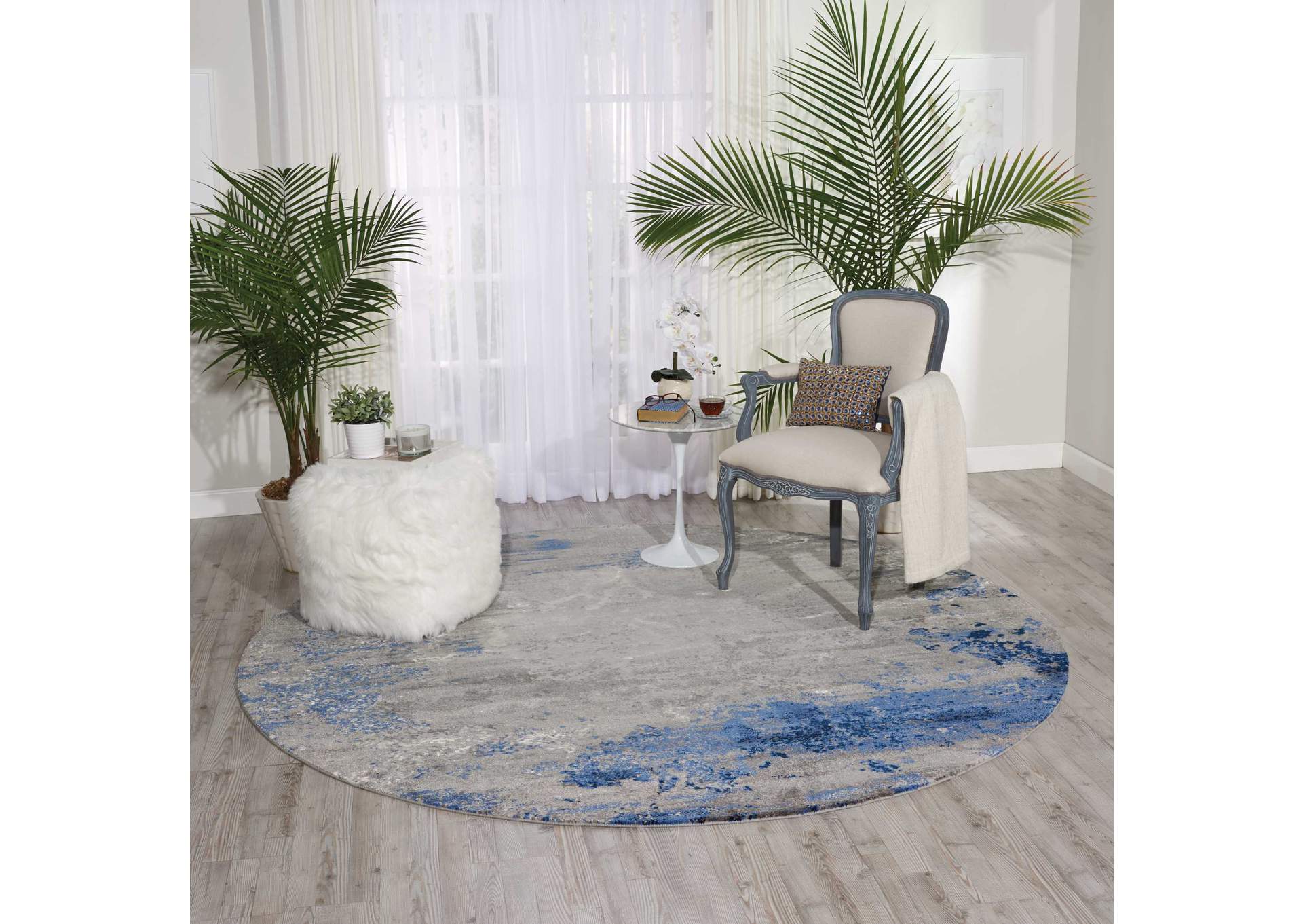 Nourison Twilight TWI22 Blue and Grey 8' Round Large Rug,Nourison
