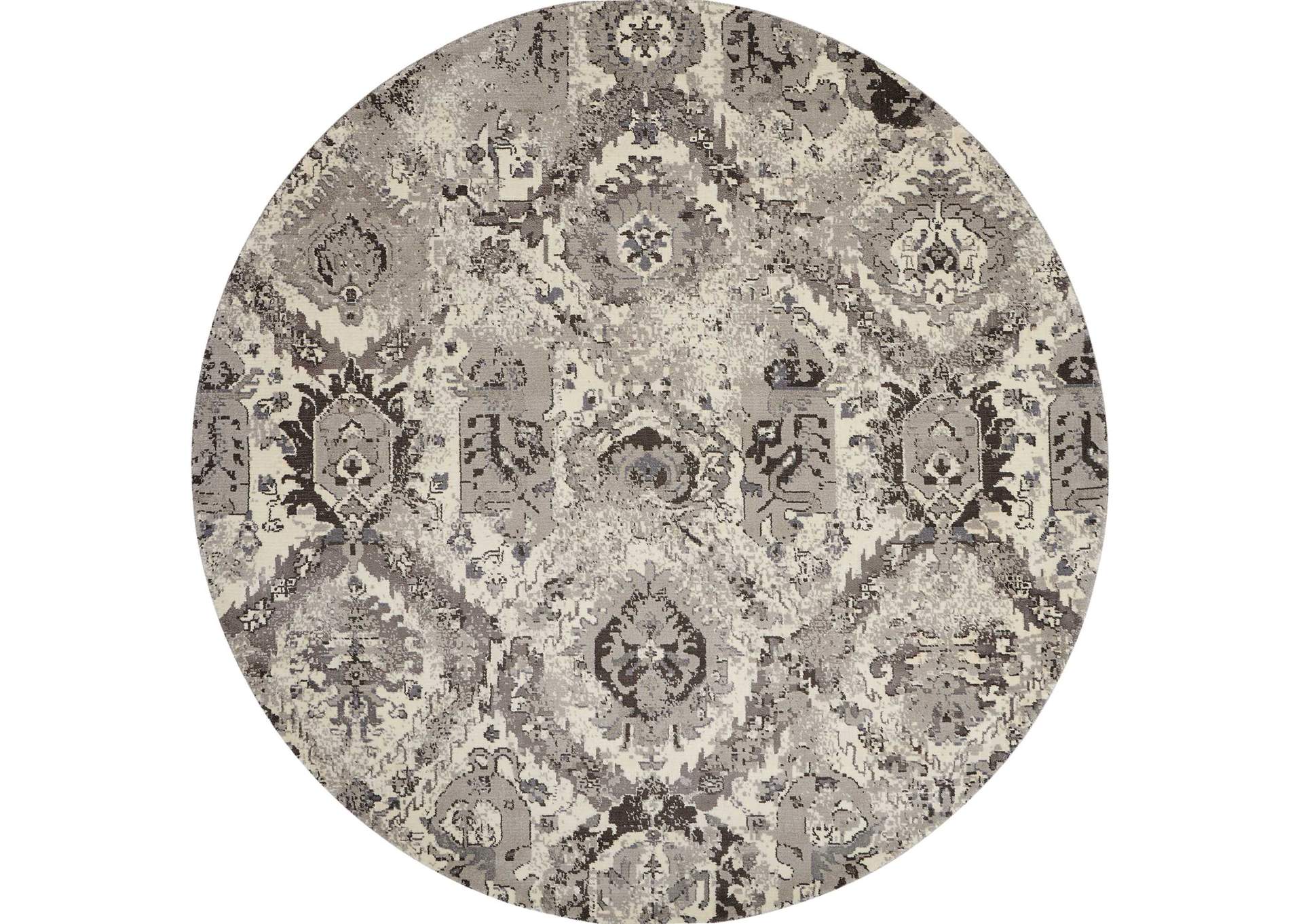 Nourison Twilight TWI03 Grey and White 8' Round Large Rug,Nourison