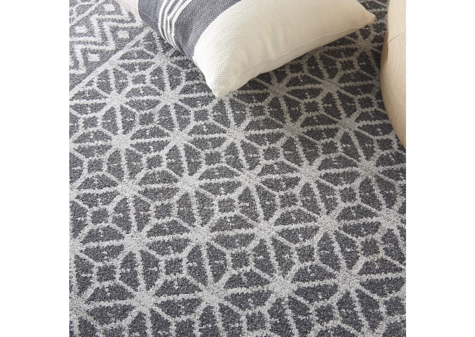 Nourison Palermo 8' x 10" Charcoal Grey and Silver Distressed Bohemian Area Rug,Nourison