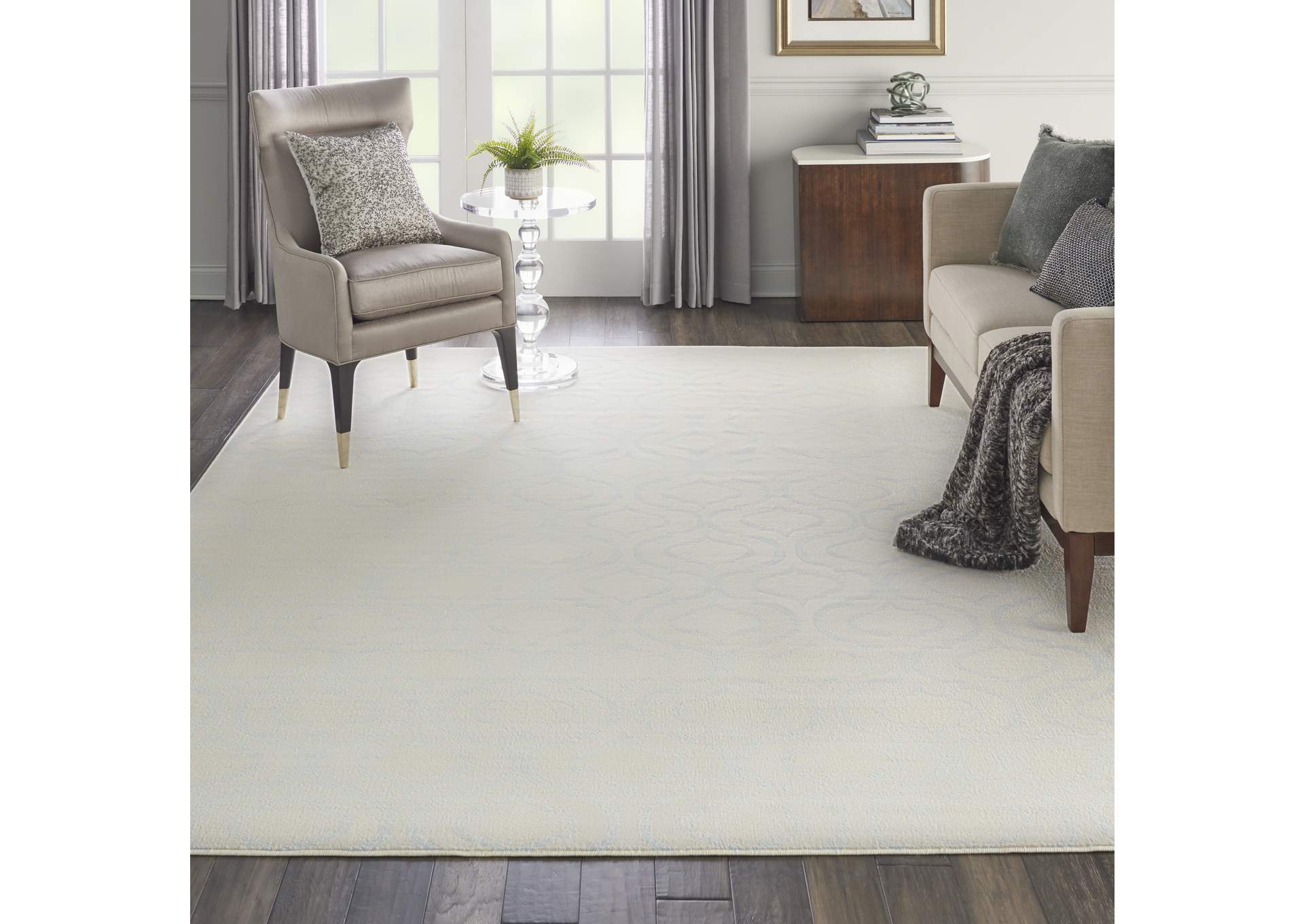 Nourison Jubilant JUB19 White and Blue 8'x10' Large Low-pile Rug,Nourison