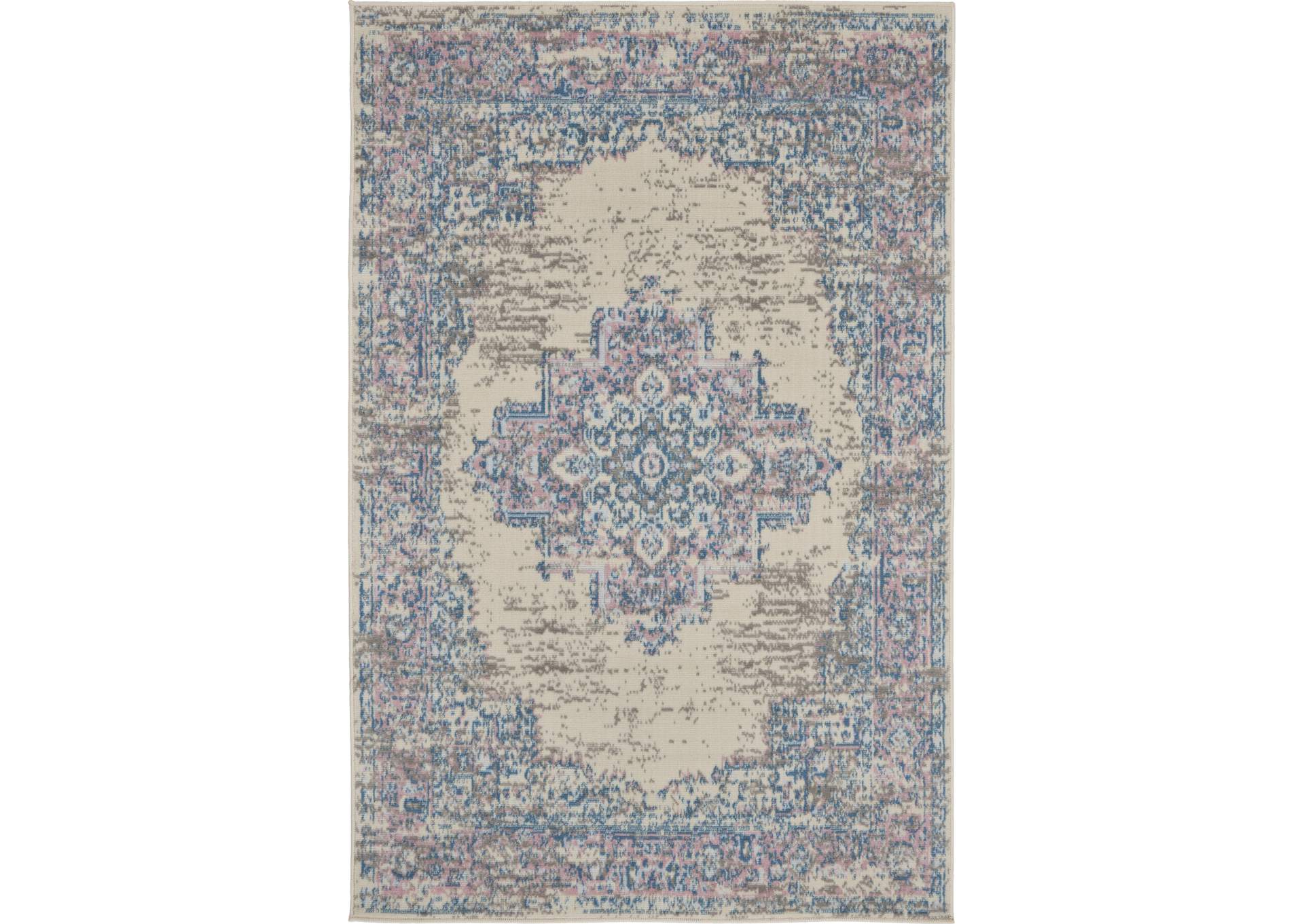 Nourison Grafix GRF14 White and Pink 3'x5' Persian Area Rug,Nourison