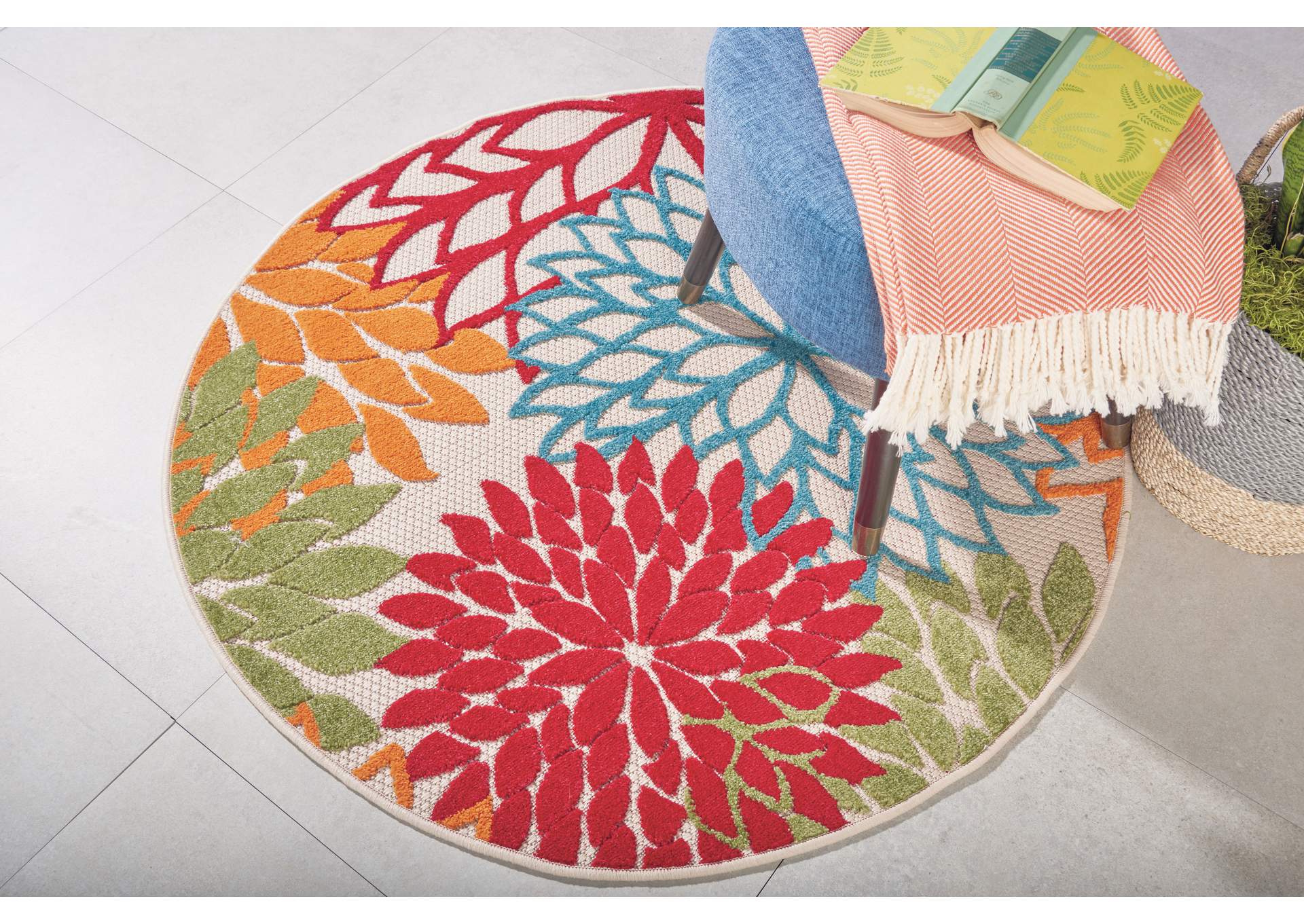 Nourison Aloha ALH05 Green 5' Round Indoor-outdoor Area Rug,Nourison