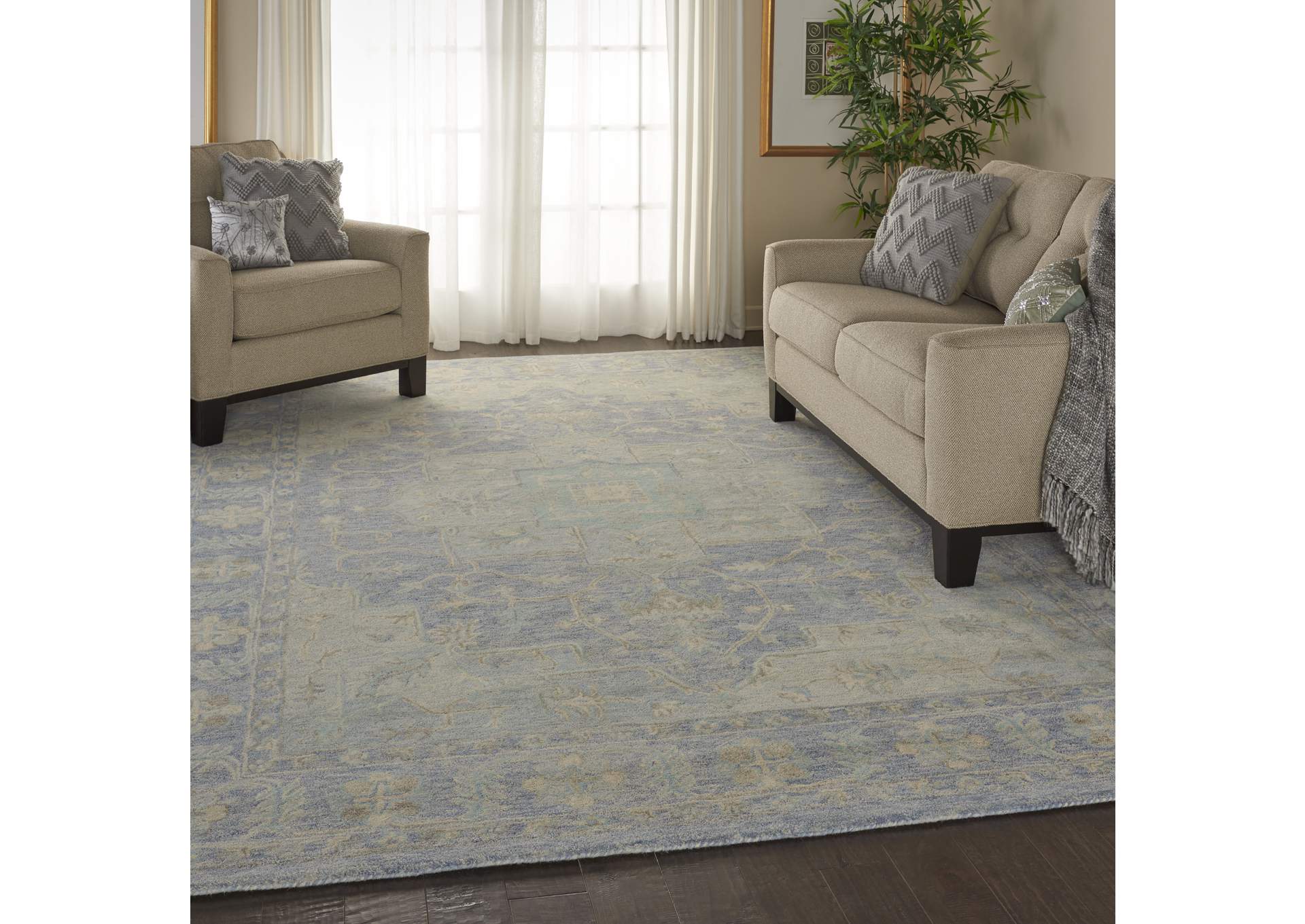 Nourison Jazmine JAZ01 Blue 9'x12' Oversized Wool Rug,Nourison