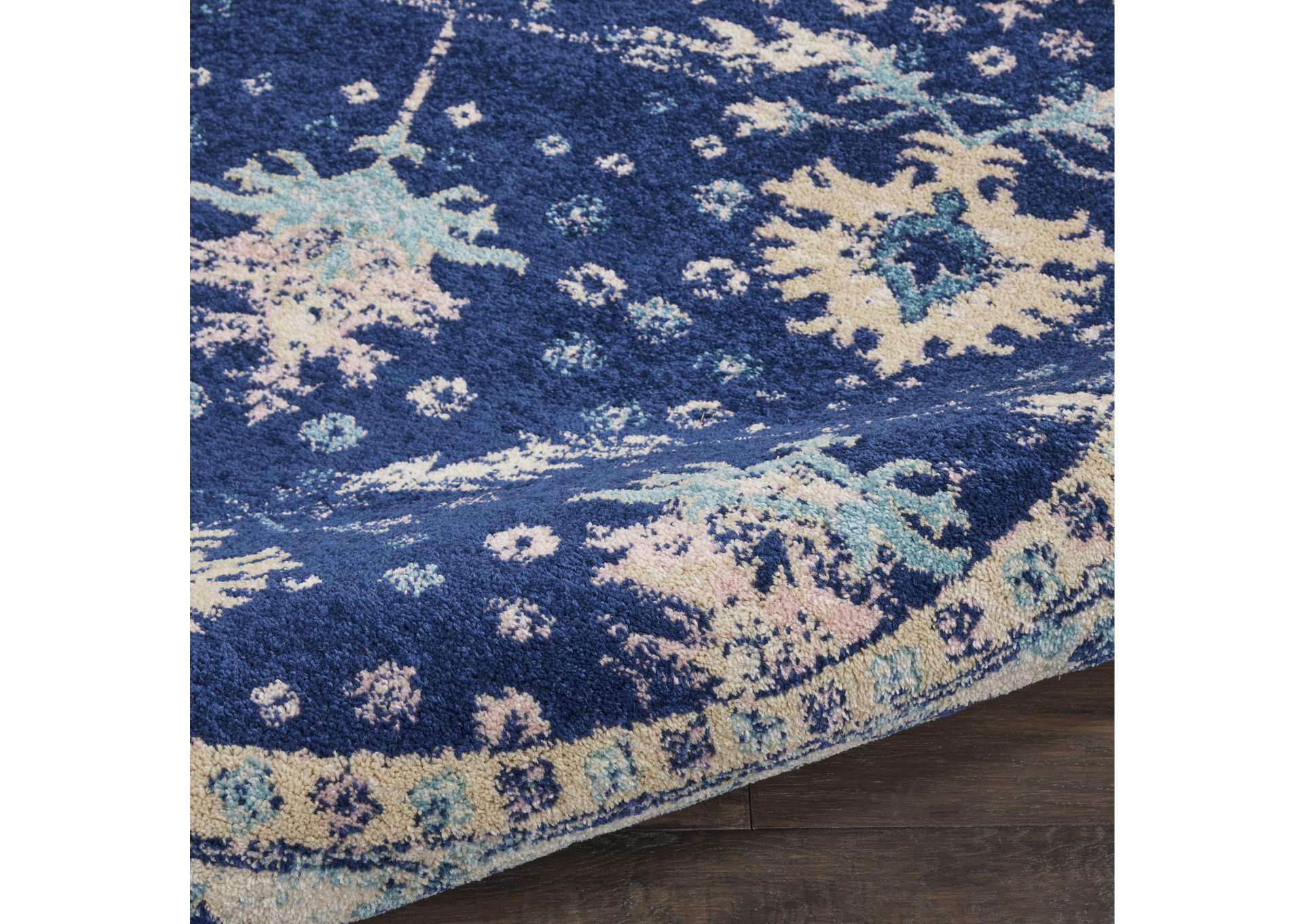 Nourison Tranquil TRA10 Navy Blue 5' Round Bordered Oriental Area Rug,Nourison