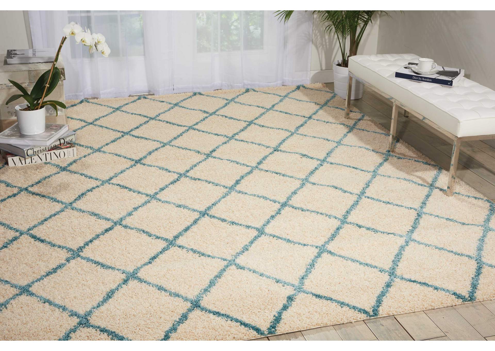 Nourison Brisbane BRI08 White and Blue 5'x7' Area Rug,Nourison