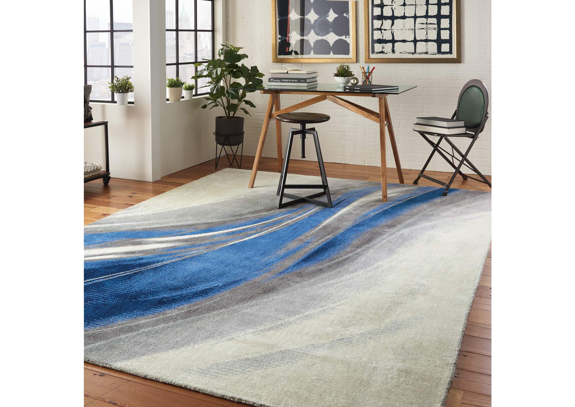Nourison Twilight TWI28 Ivory and Blue 8'x10' Large Rug,Nourison