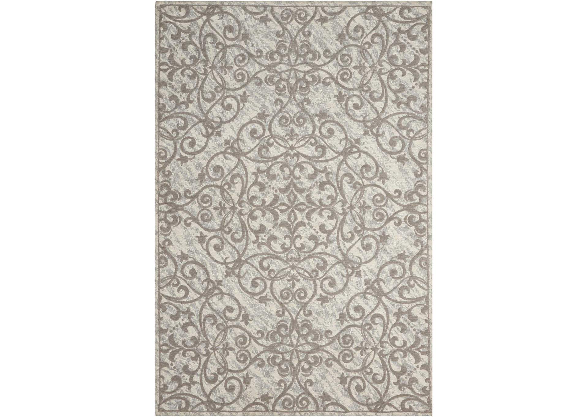 Nourison Damask DAS01 Grey and Ivory 5'x7' Vintage Area Rug,Nourison