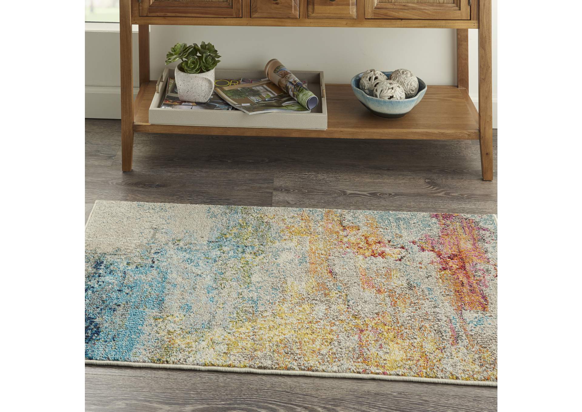 Nourison Celestial CES02 2' x 4' Multicolor Abstract Acent Area Rug,Nourison