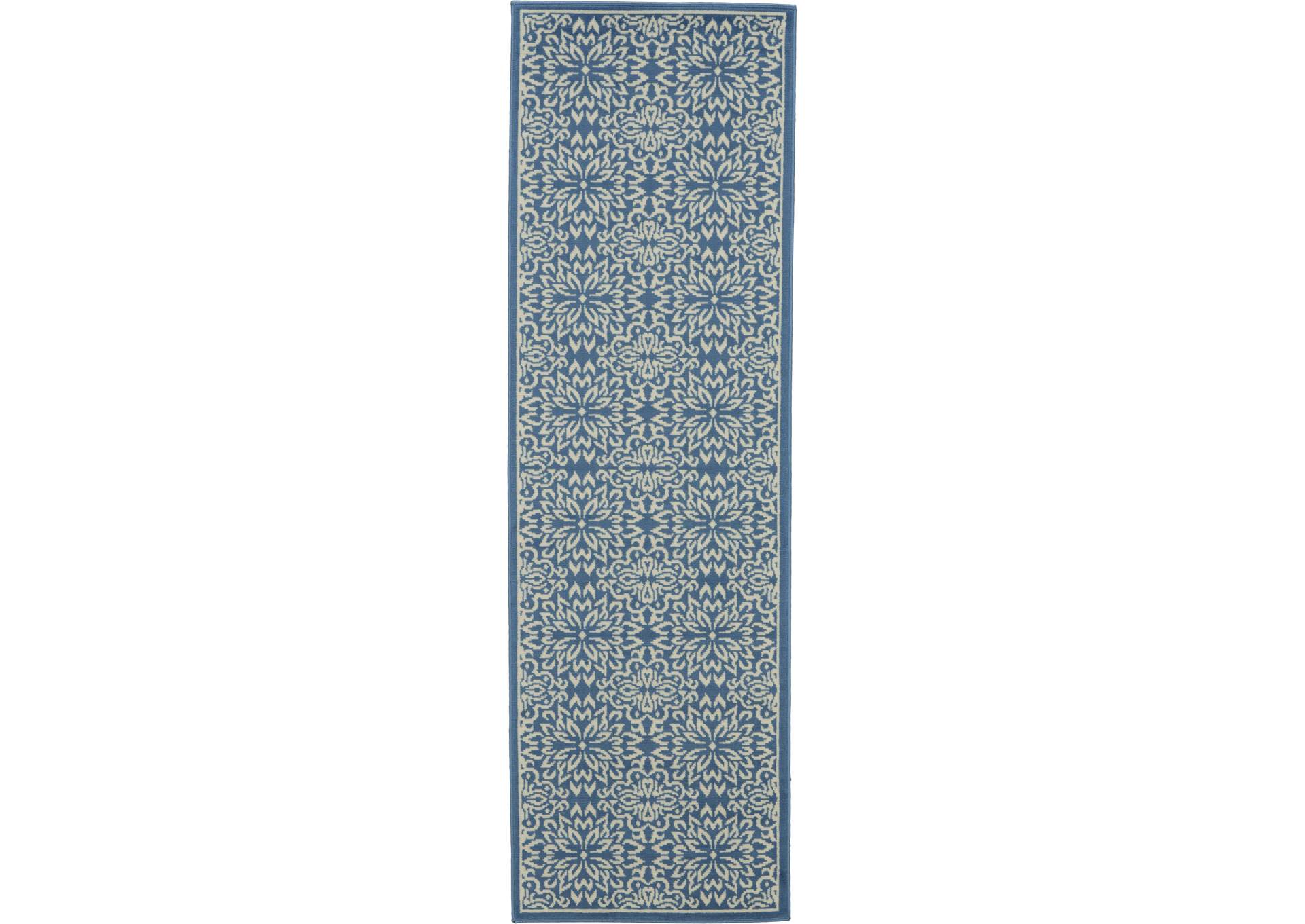 Nourison Jubilant 7' Runner Ivory Blue Transitional Area Rug,Nourison
