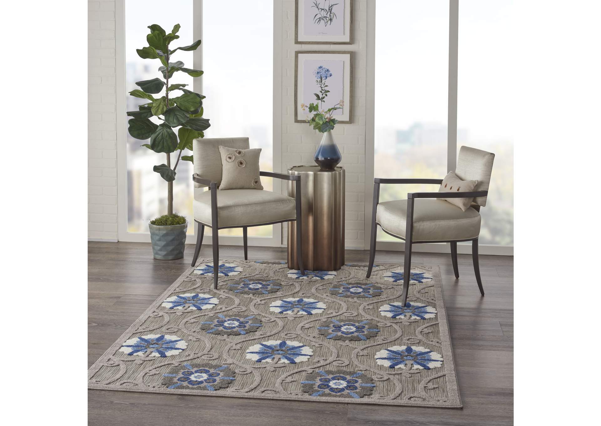 Nourison Aloha 4'x6' Grey Patio Area Rug,Nourison