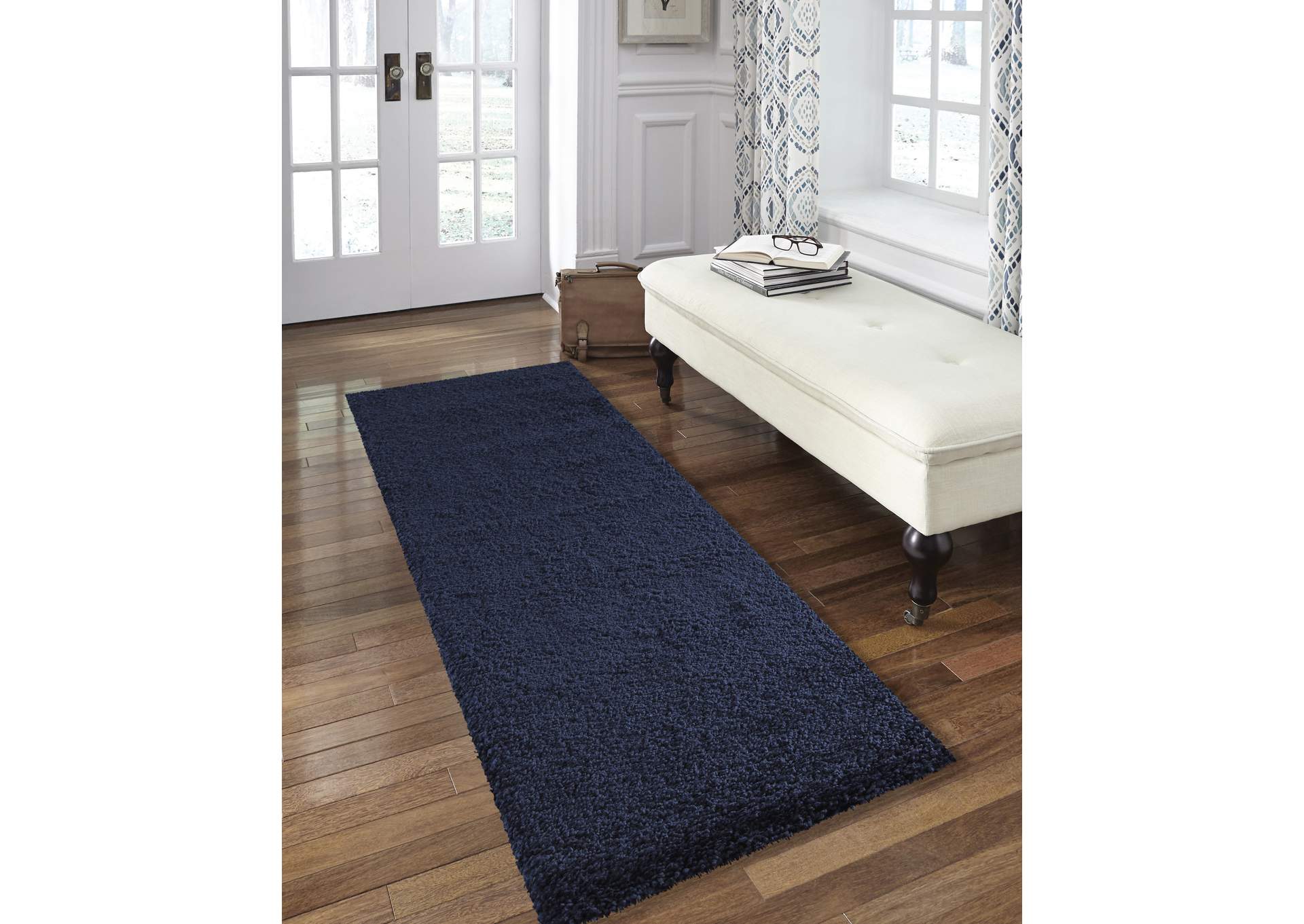 Nourison Malibu Shag MSG01 Dark Blue 8' Runner Hallway Rug,Nourison