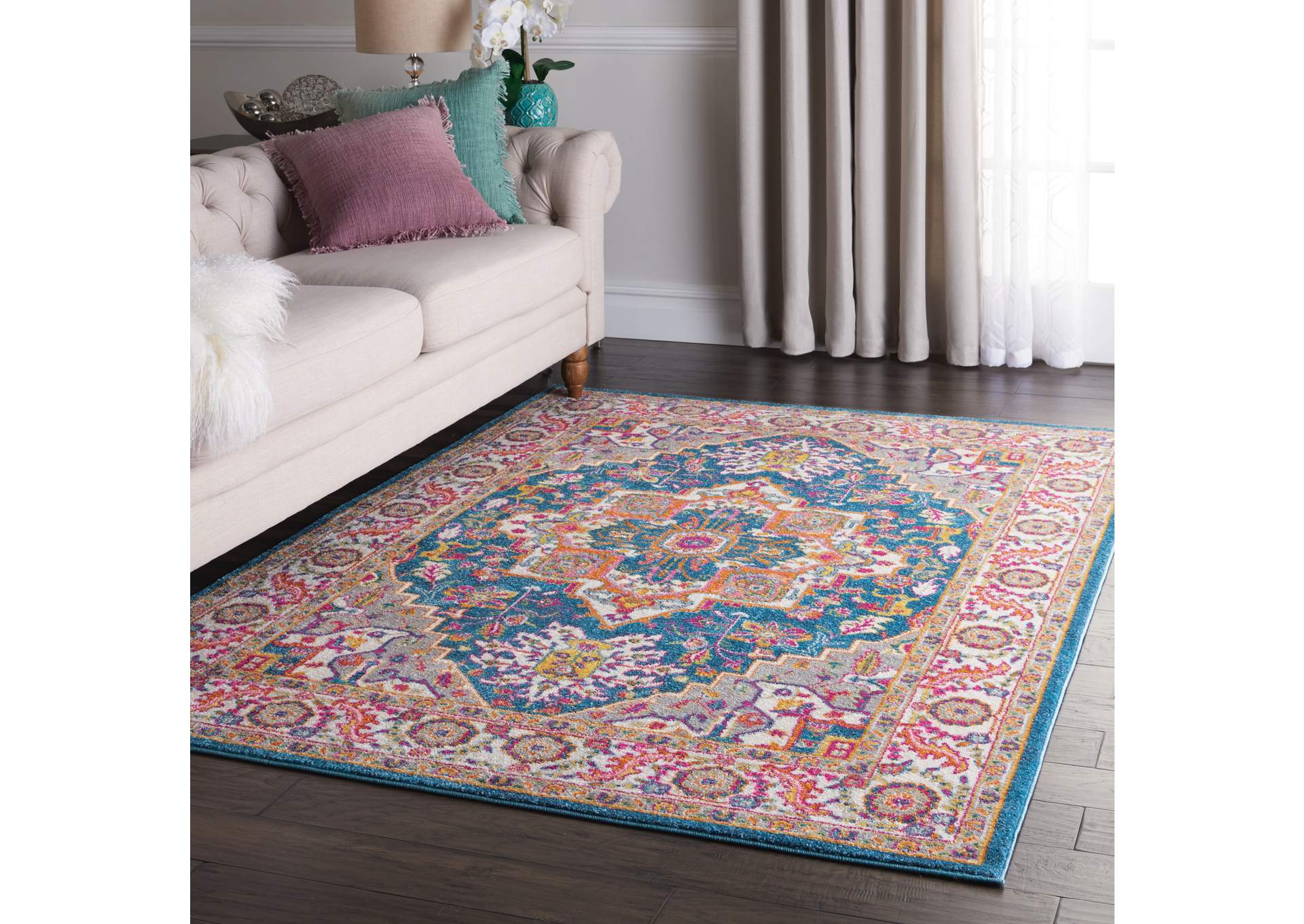 Nourison Passion PSN20 Teal Multicolor 4'x6' Persian Area Rug,Nourison