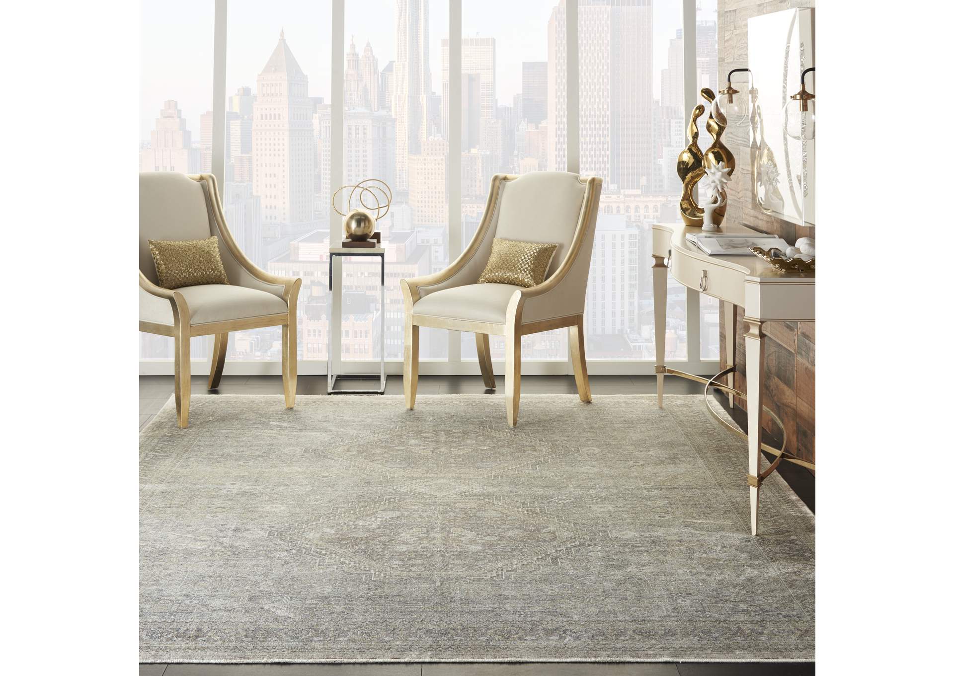 Nourison Starry Nights 9' x 12' Cream and Grey Vintage Area Rug,Nourison