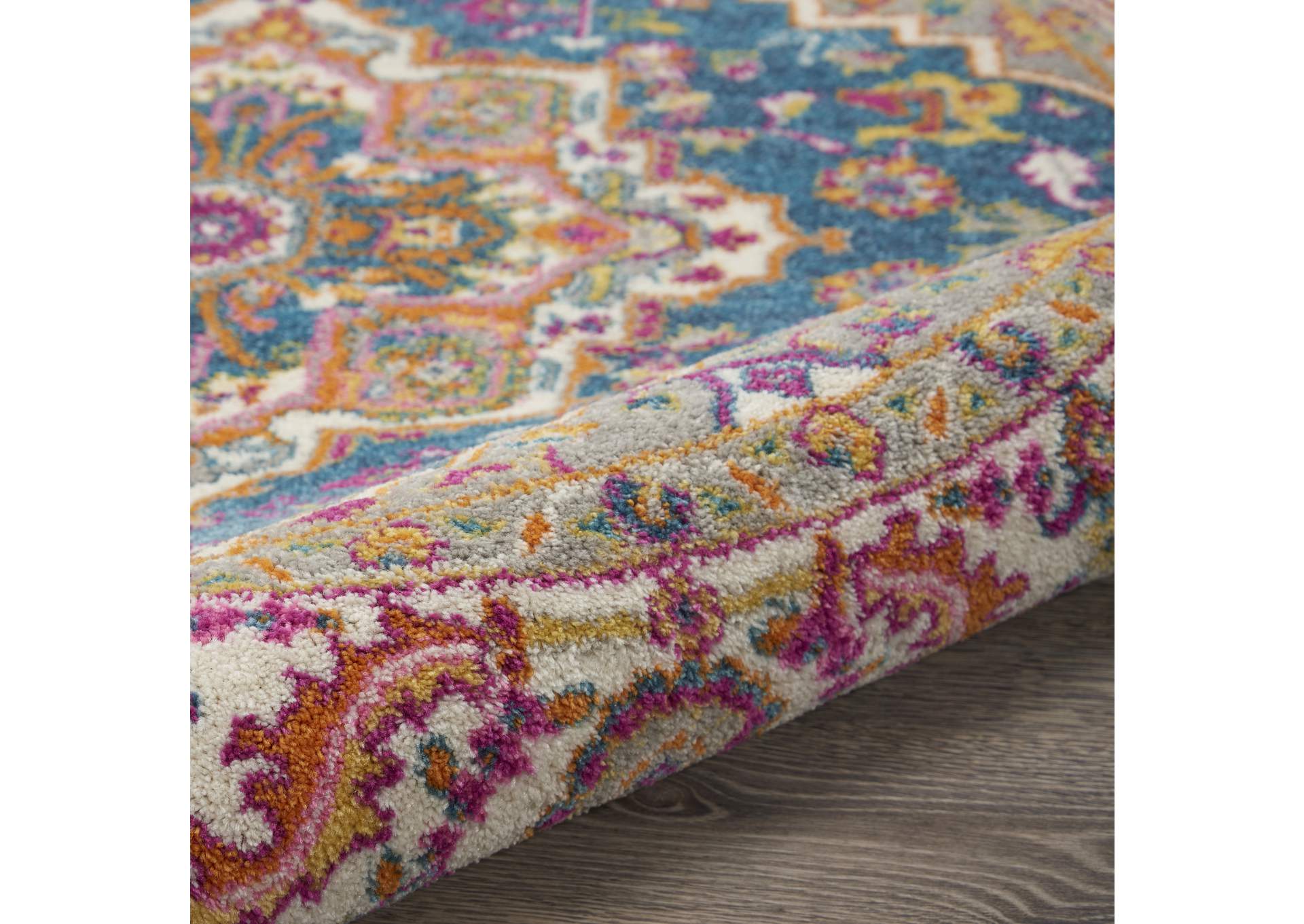 Nourison Passion PSN20 Teal Multicolor 5' Round Persian Area Rug,Nourison